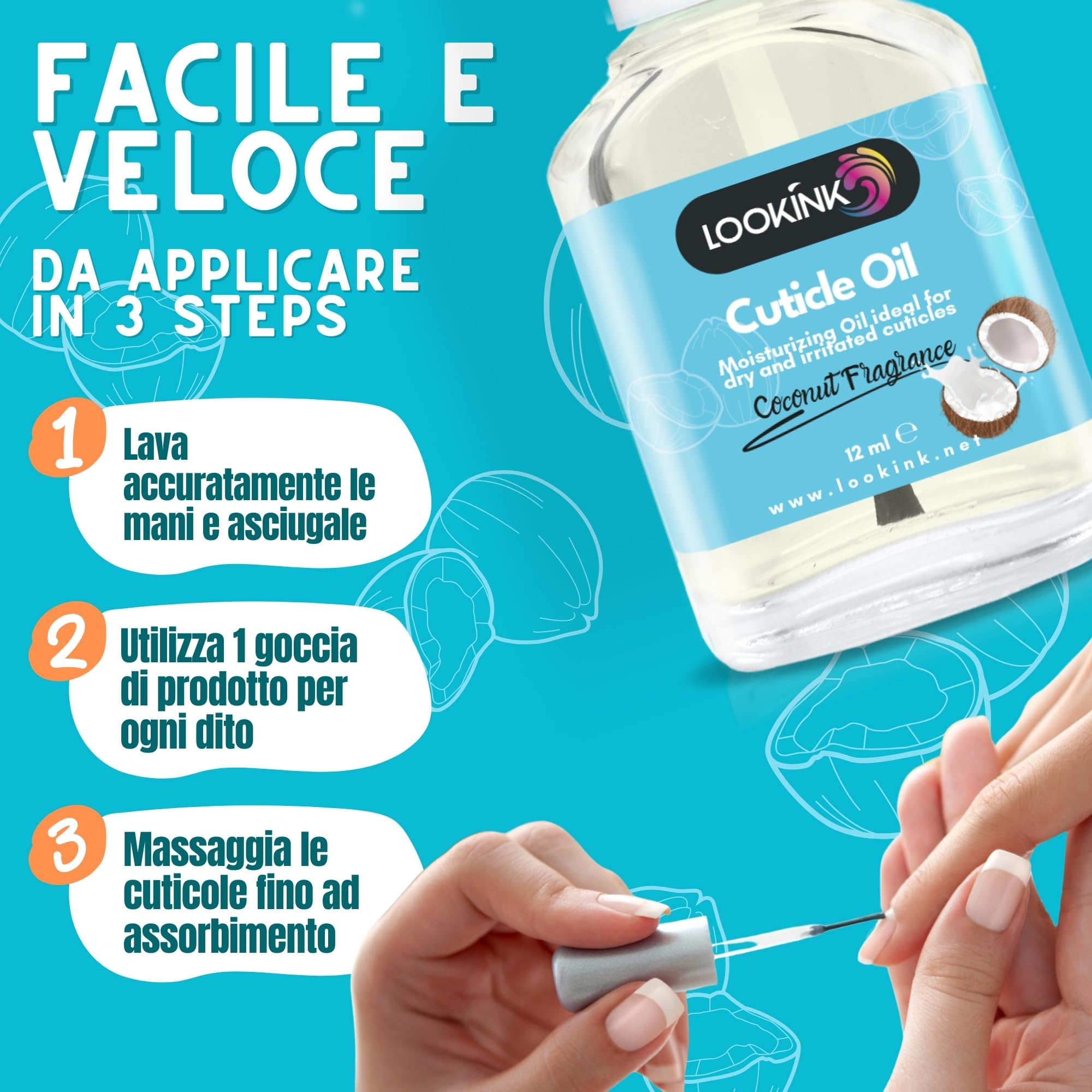 Olio Cuticole Unghie Professionale 12 ml, Fragranza Cocco, Idratante e Nutriente per Cuticole di Mani e Piedi