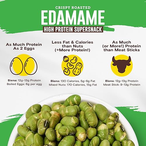 Miniatura 5 de Biena Bocadillo de frijoles de edamame tostados crujientes  Bocadillo alto en proteínas bajo en carbohidratos para adultos y niños, 0.47 oz  0.45 oz