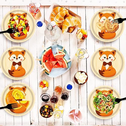 Miniatura 5 de 50 platos de postre de papel con cara de zorro, suministros de fiesta de zorro, platos de zorro de animales del bosque, platos de zorro de 7