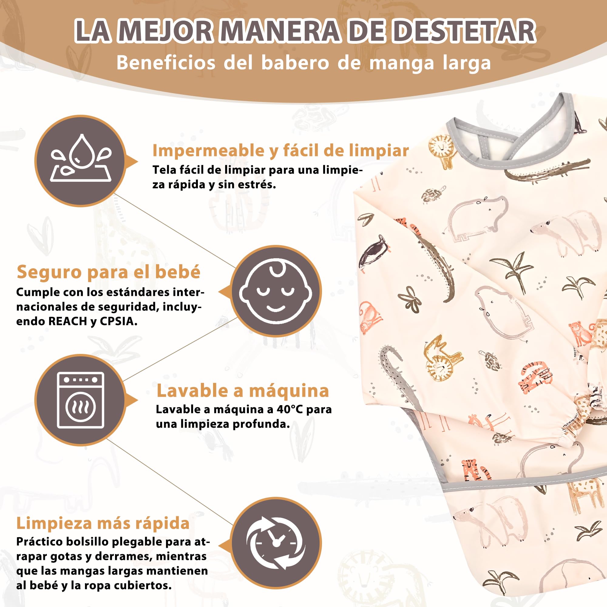 Little Dimsum Baberos Bebe Impermeables Con Mangas,Niños Niñas 6 Meses a 3 Años Edad