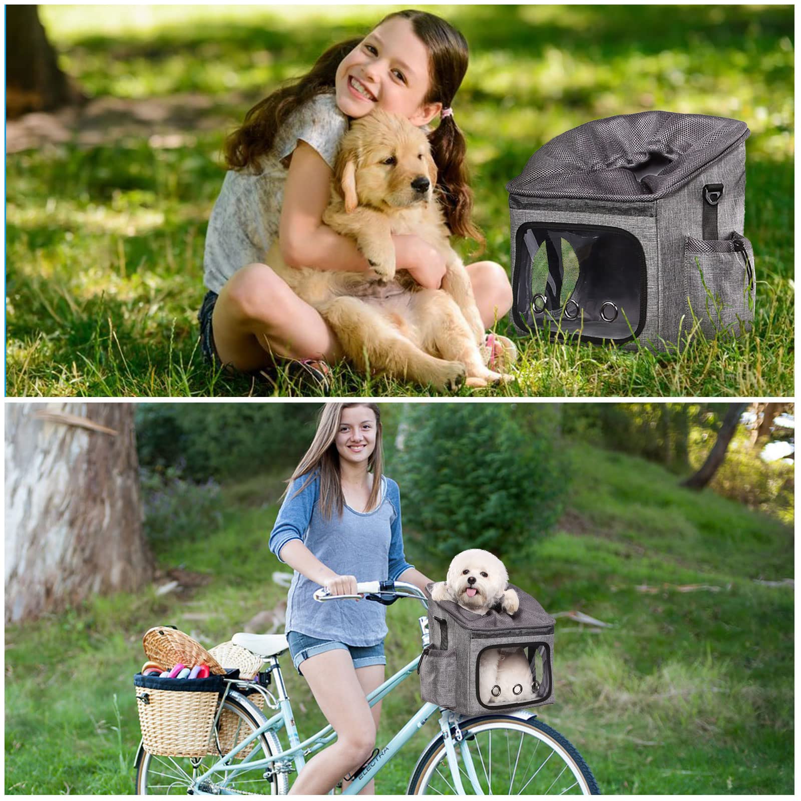 Ownpets Cane Bicicletta Cestino Bag Pet Bag Seggiolino Auto Cane con Corda di Sicurezza Tracolla Regolabile Portatile Traspirante Cestino Della Bicicletta per Cani