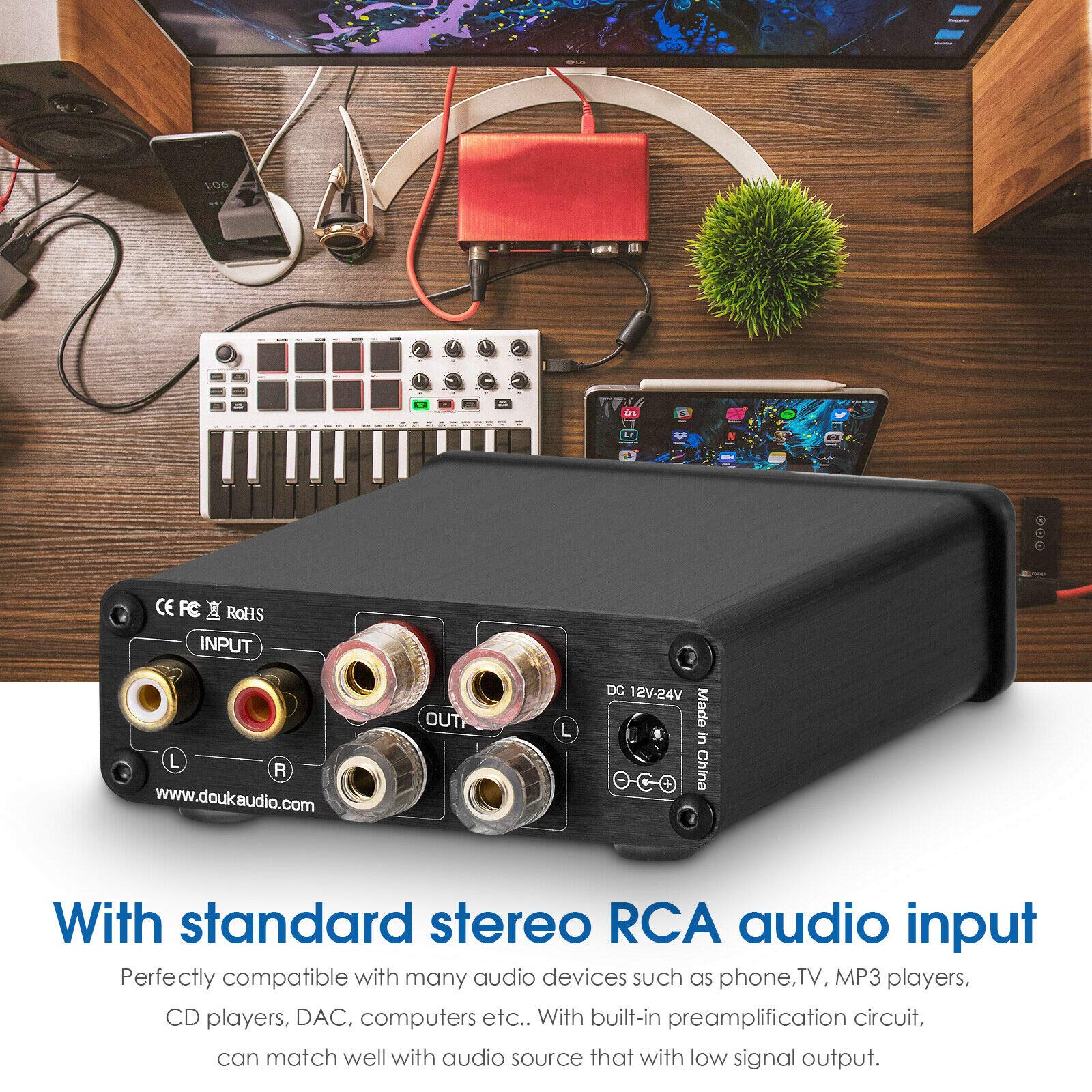 Nobsound, HiFi Mini Dual TPA3116 cyfrowy wzmacniacz stereo wysokiej jakości kanał 2.0 100 W x 2 z przedwzmacniaczem NE5532P, czarny