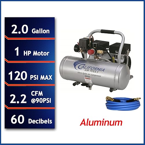Miniatura 6 de California Air Tools 2010AH Ultra silencioso y sin aceite 1.0 Hp, 2.0 Gal. Compresor de aire de tanque de aluminio con manguera de aire híbrida de