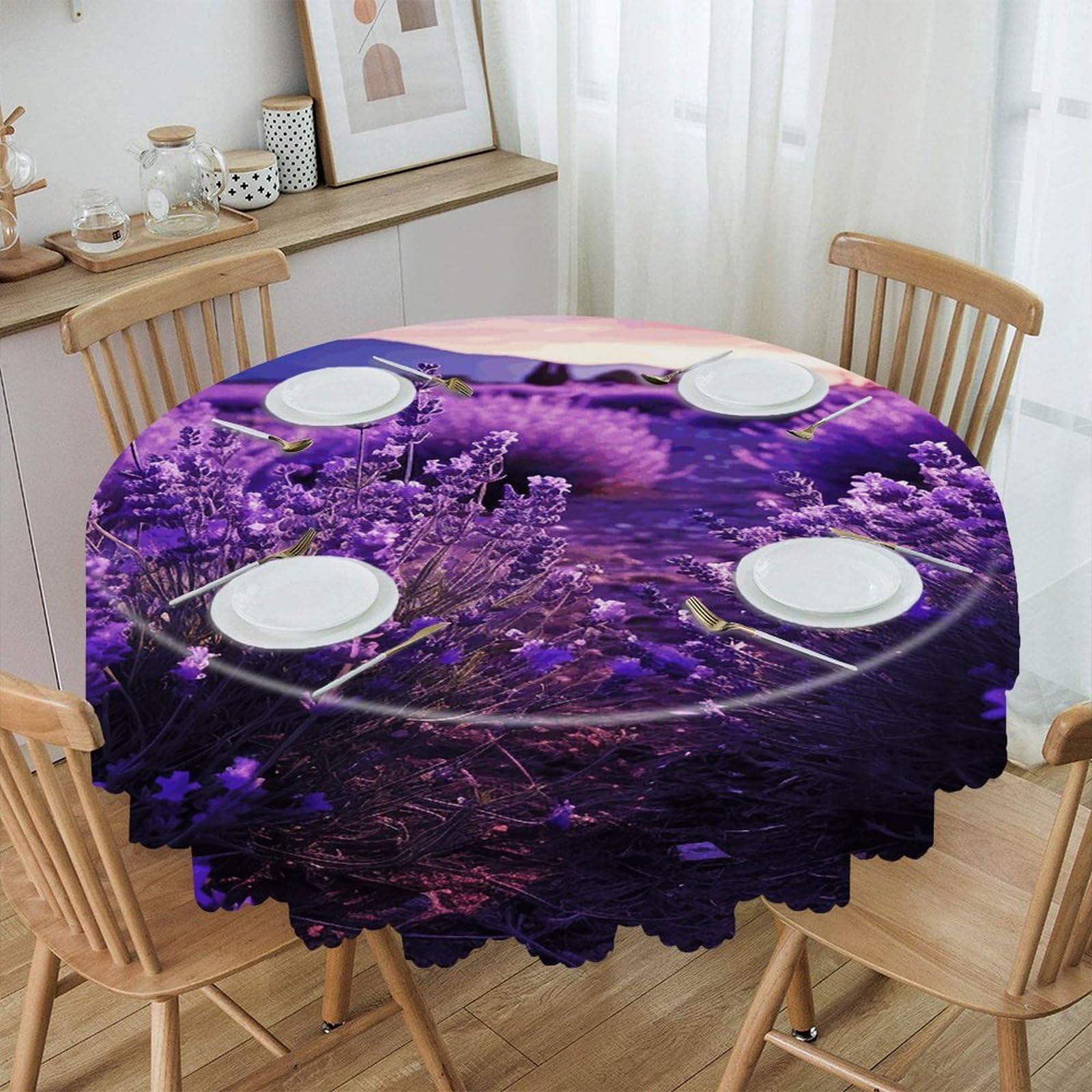 LZQPOEAS Purple Lavender Round Tablecloth Rustic Circle Table Cloth Wrinkle Resistant Decor Tablecloth Waterproof Washable Table Cover for Kitchen Party Dining Table 60 Inch
