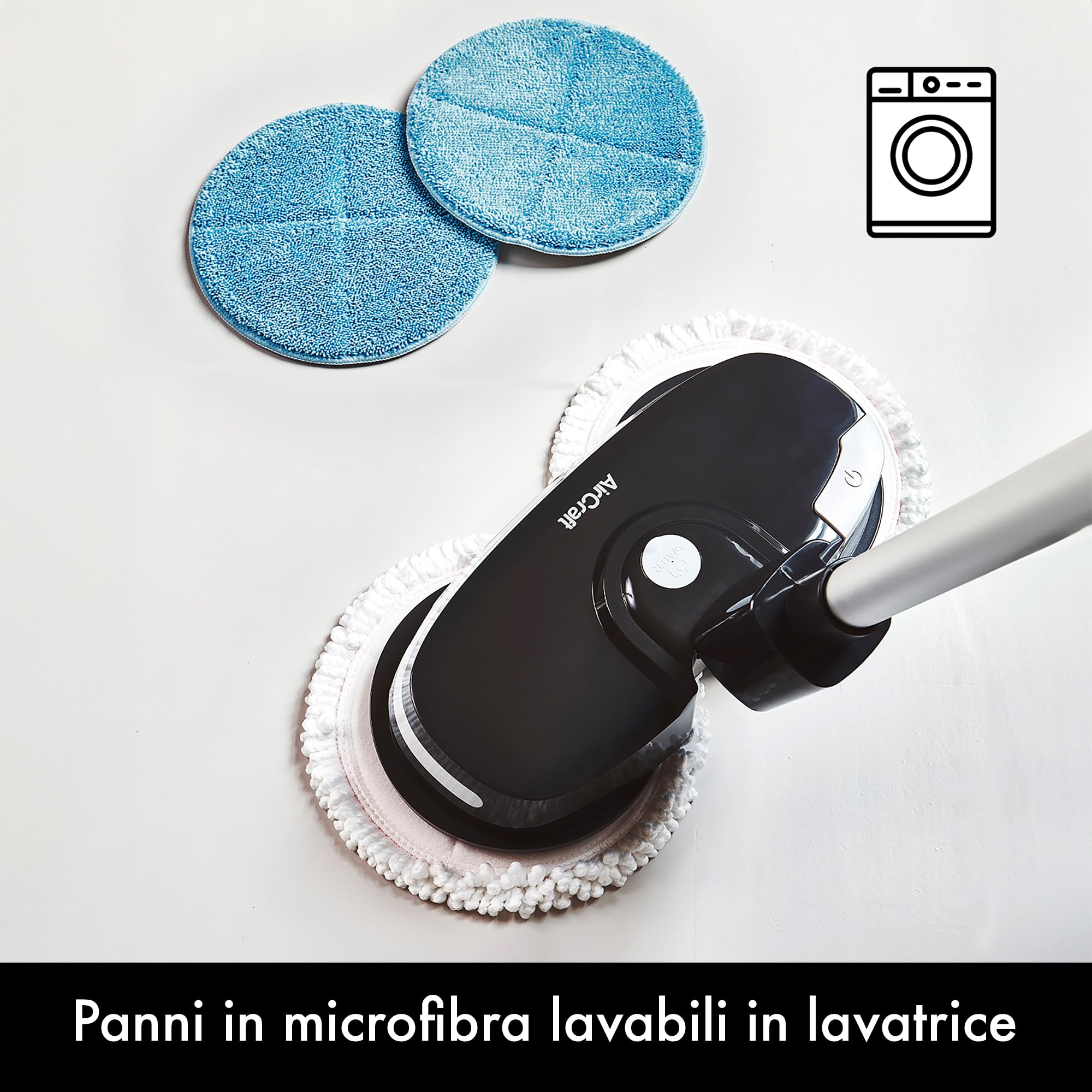 AirCraft Home, PowerGlide Lavapavimenti Senza Filo e Lucidatrice Pavimenti con 8 Panni Microfibra, Lavasciuga Pavimenti per Legno, Marmo, Piastrelle e Vinile, Batteria Ricaricabile
