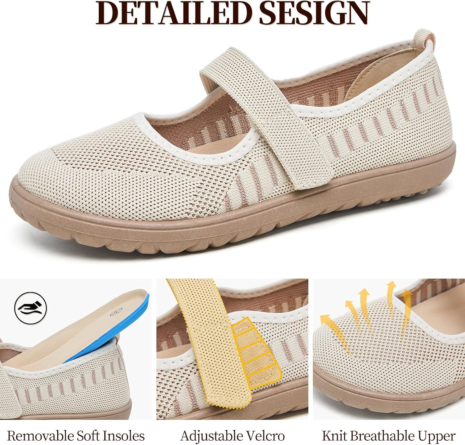 Waluzs Wide Toe Box Flats Shoes Women Knit Ballet Flats Mary Jane Dress Flat Wide Width Walking Shoes Slip-on with Strap - Image 4