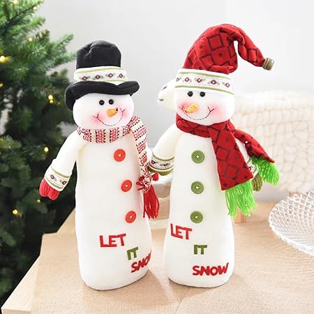 Amazon Co Jp S C Live クリスマス雪だるま 置物 とってもかわいい 帽子とスカーフ付 まる雪だるま クリスマス飾り 雪だるま スノーマン クリスマスツリー飾り 長細型250g 高35 幅15 黒帽子 ホーム キッチン