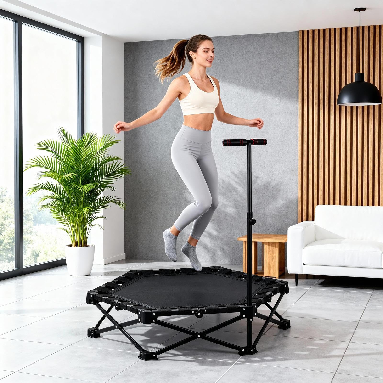 Mini Trampolino Fitness Pieghevole, Trampolino Rimbalzante Pieghevole Con Maniglia Regolabile, Silenzioso E Delicato Sulle Articolazioni, Elastici Extra Larghi, Capacità Di Peso Di 150 Kg