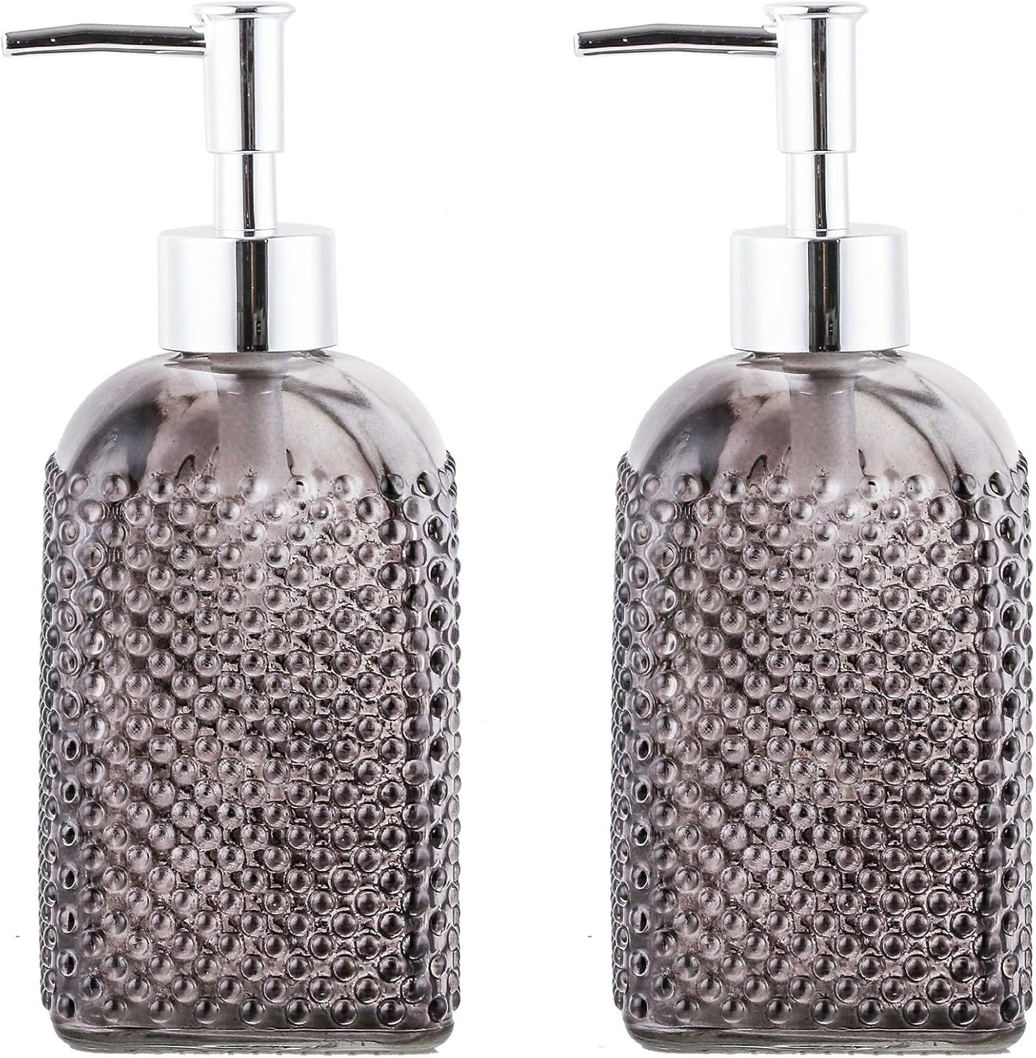 WHOLE HOUSEWARES | Dot Glass Lotion Dispenser-Soap Bottle with Plastic Pump | 16.5oz-Set of 2 (Dark Grey)