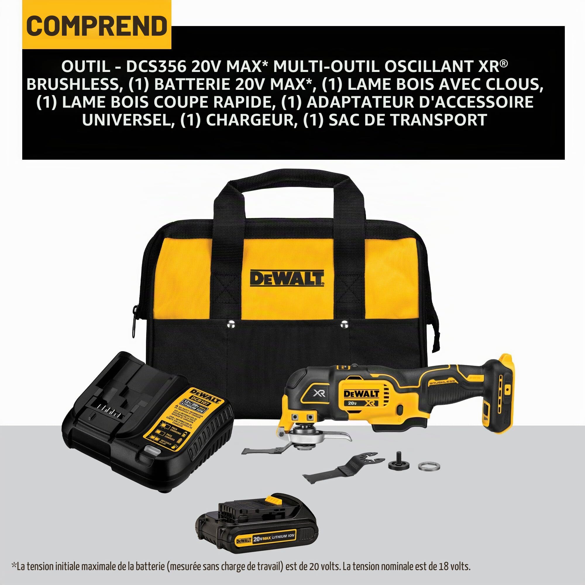 DEWALT – DCS356C1 – Kit d'outils oscillants 20 V MAX XR, 3 vitesses