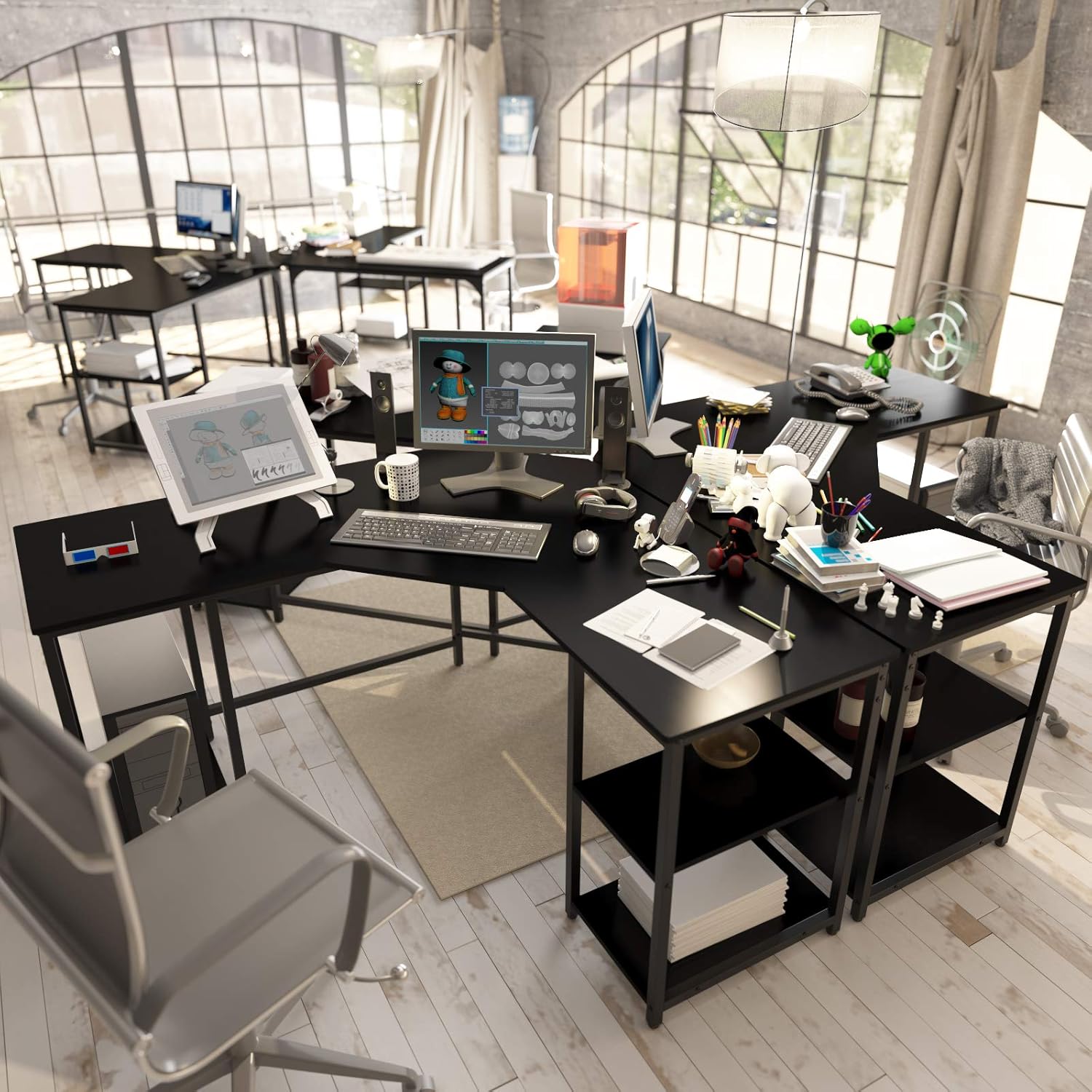 Buy Elephance Large LShaped Computer Desk with Shelves, Corner Desk