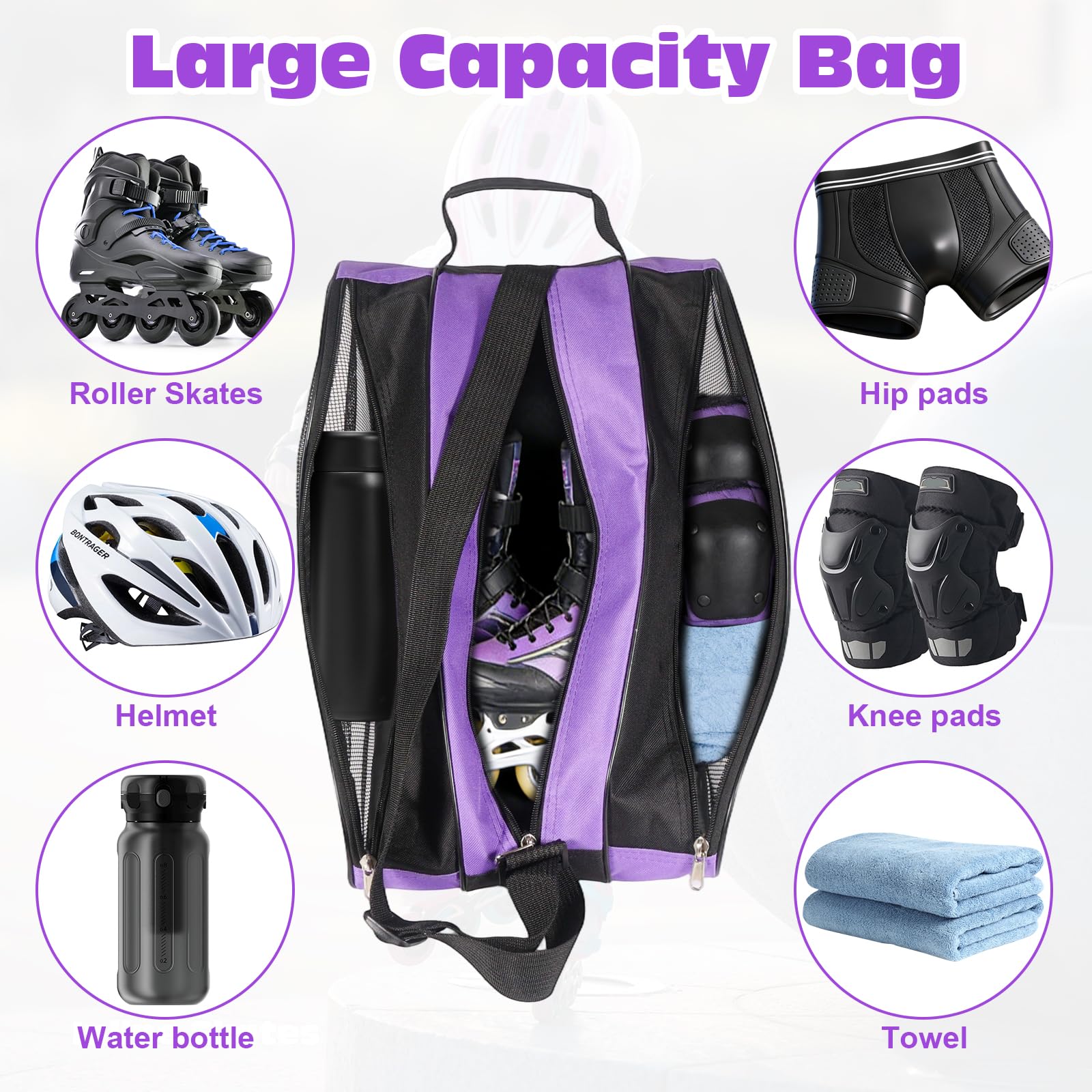 QKURT Bolsa de Patinaje para Niños con Correa Ajustable, Mochila para Patines de Hielo