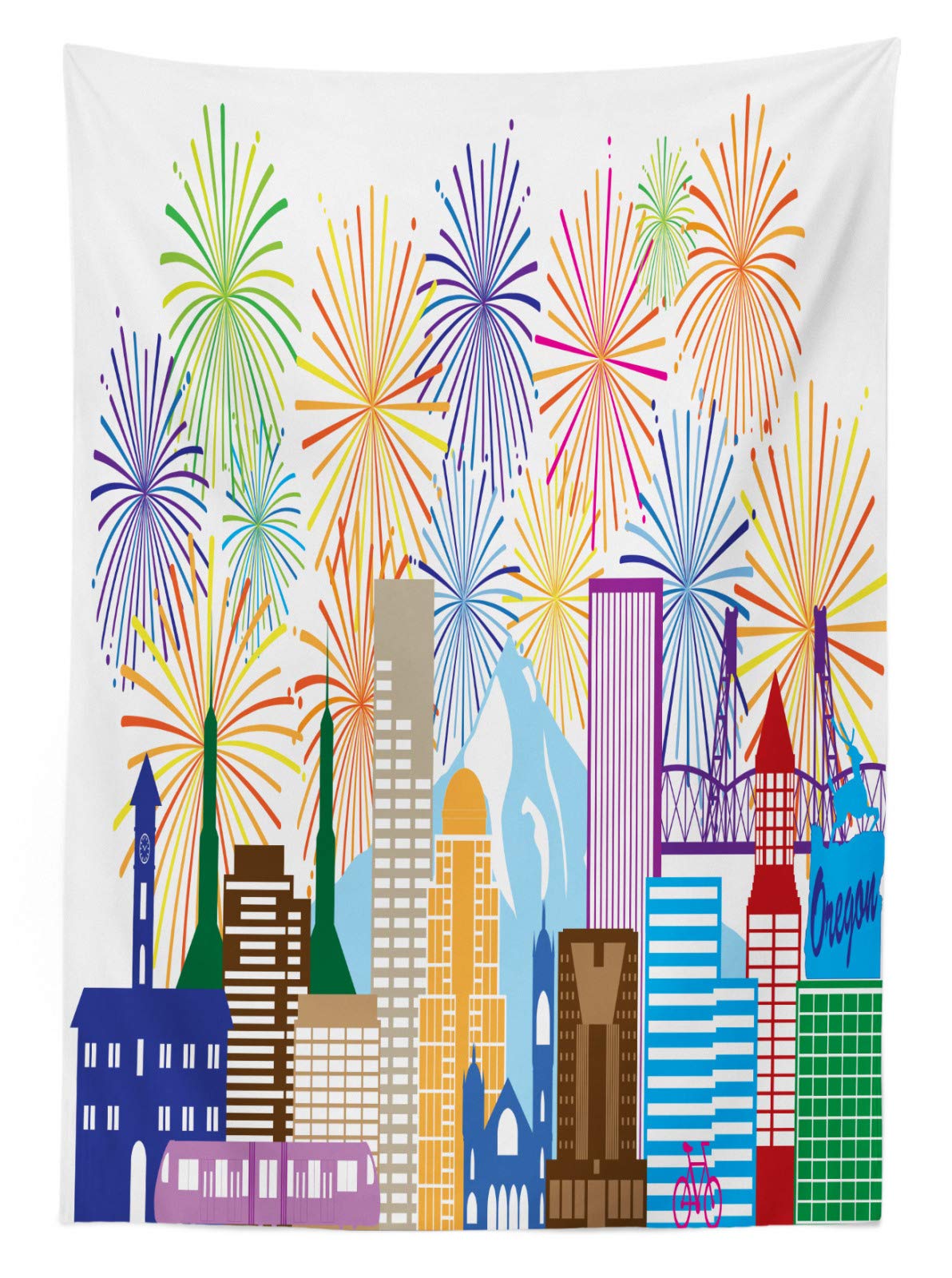 ABAKUHAUS Tovaglia Rettangolare Chicago Skyline Notte, 140x240 Cm, Viola E Blu, 100% Poliestere, Resistente Alle Macchie E Impermeabile