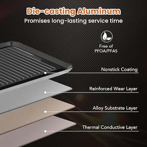 Miniatura 7 de COSTWAY Parrilla eléctrica de 39.5 pulgadas, parrilla Teppanyaki extragrande con 2 superficies antiadherentes, temperatura ajustable, asas aisladas