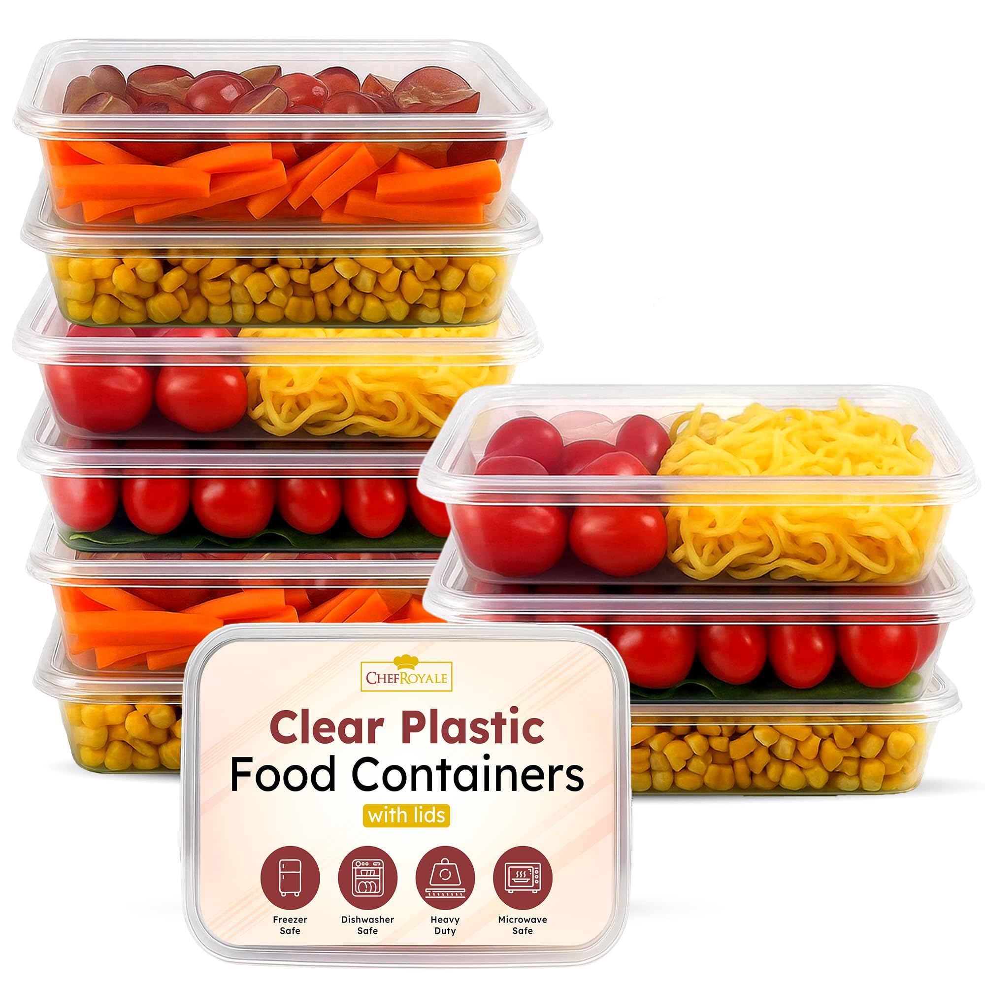 CHEF ROYALE 10x 650ml Food Storage Container with Lids Plastic Food Prep Takeaway Container with Airtight Lids Microwave, Freezer & Dishwasher Safe Ideal for Takeaway Recyclable (10, 650ml)