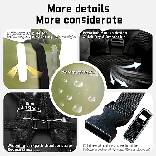 Miniatura 4 de Mochila impermeable de 55 litros, resistente a la suciedad, equipo esencial para kayak, senderismo, campamento, viajes en la playa con bolsa seca de