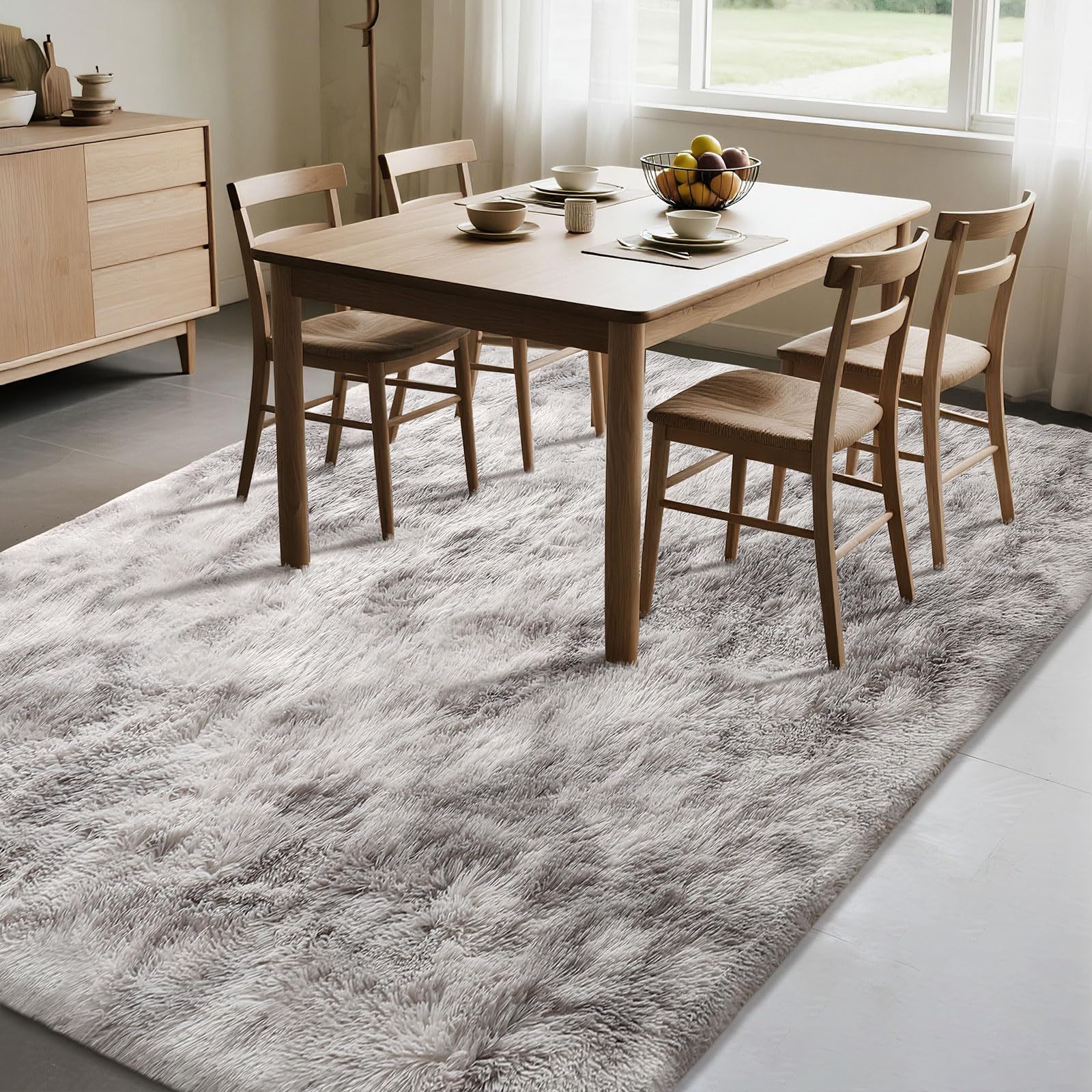Alfombra Salon Grande Pelo Largo,Alfombra Habitacion Vinilica Antideslizante Lavable,Alfombras Dormitorio Rectangular Tapete para Sala Cocina Comedor(Blanco Gris,160x200cm)