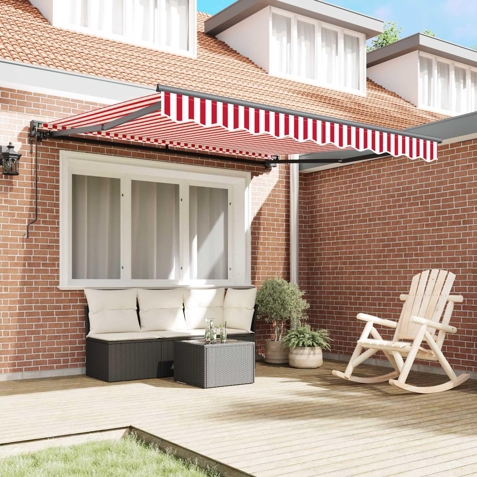 Markise Balkon & Terrasse 300x250 cm Rot Weiß Schwarz Alu Halbkassette Kurbel/Fernbedienung Polyester Garten Wohnmobil Sitzecke
