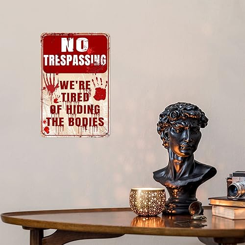Miniatura 5 de Letrero de metal con texto en inglés "No Trespassinging" para decoración de pared, divertidos con texto en inglés "We're Tired of Hiding The