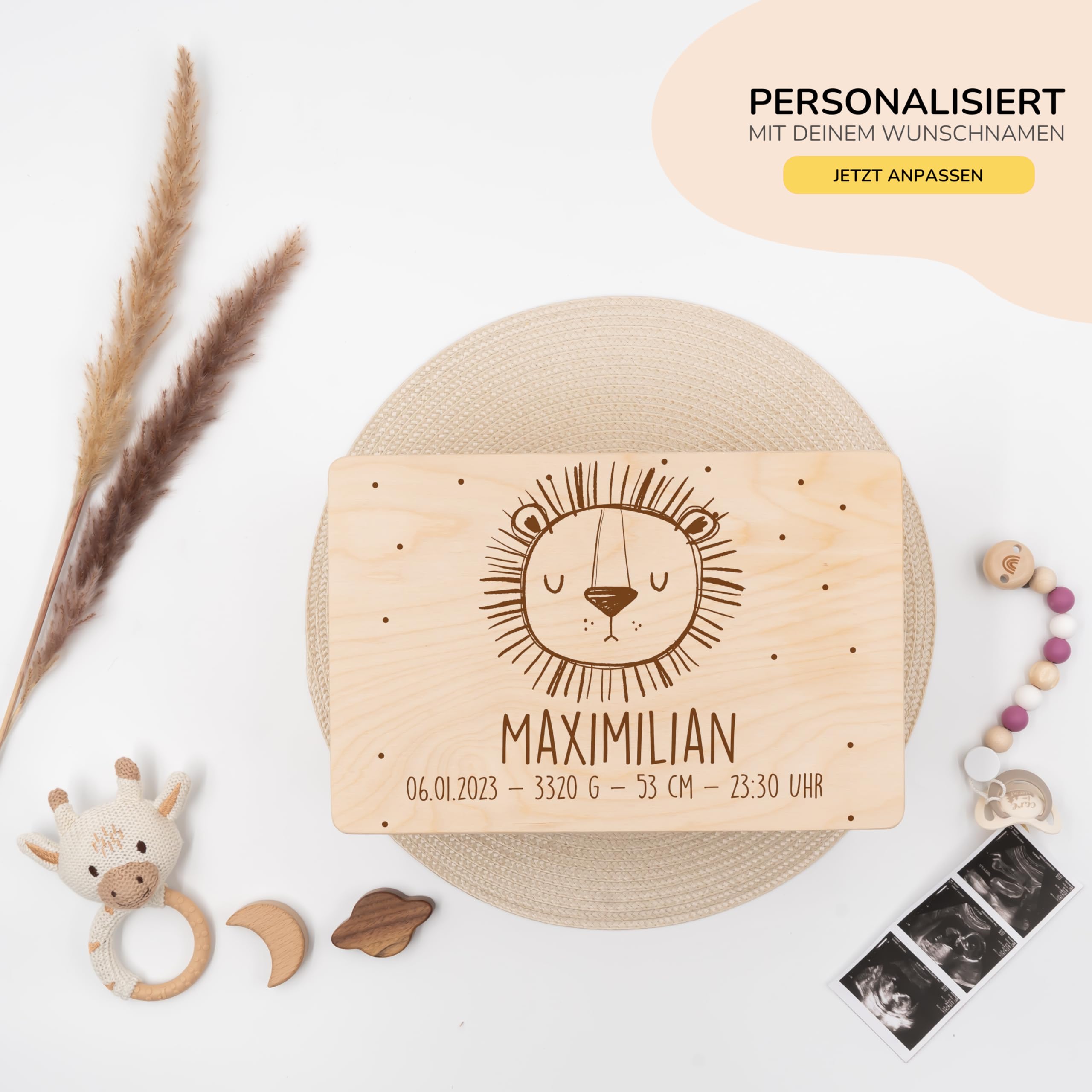 KIDSMOOD - Erinnerungsbox Baby, personalisierte Holzkiste mit Deckel, Ideal zur Aufbewahrung von Erinnerungen und als Geschenk zur Geburt, Taufe oder als Geburtstagsgeschenk für Mädchen und Jungen