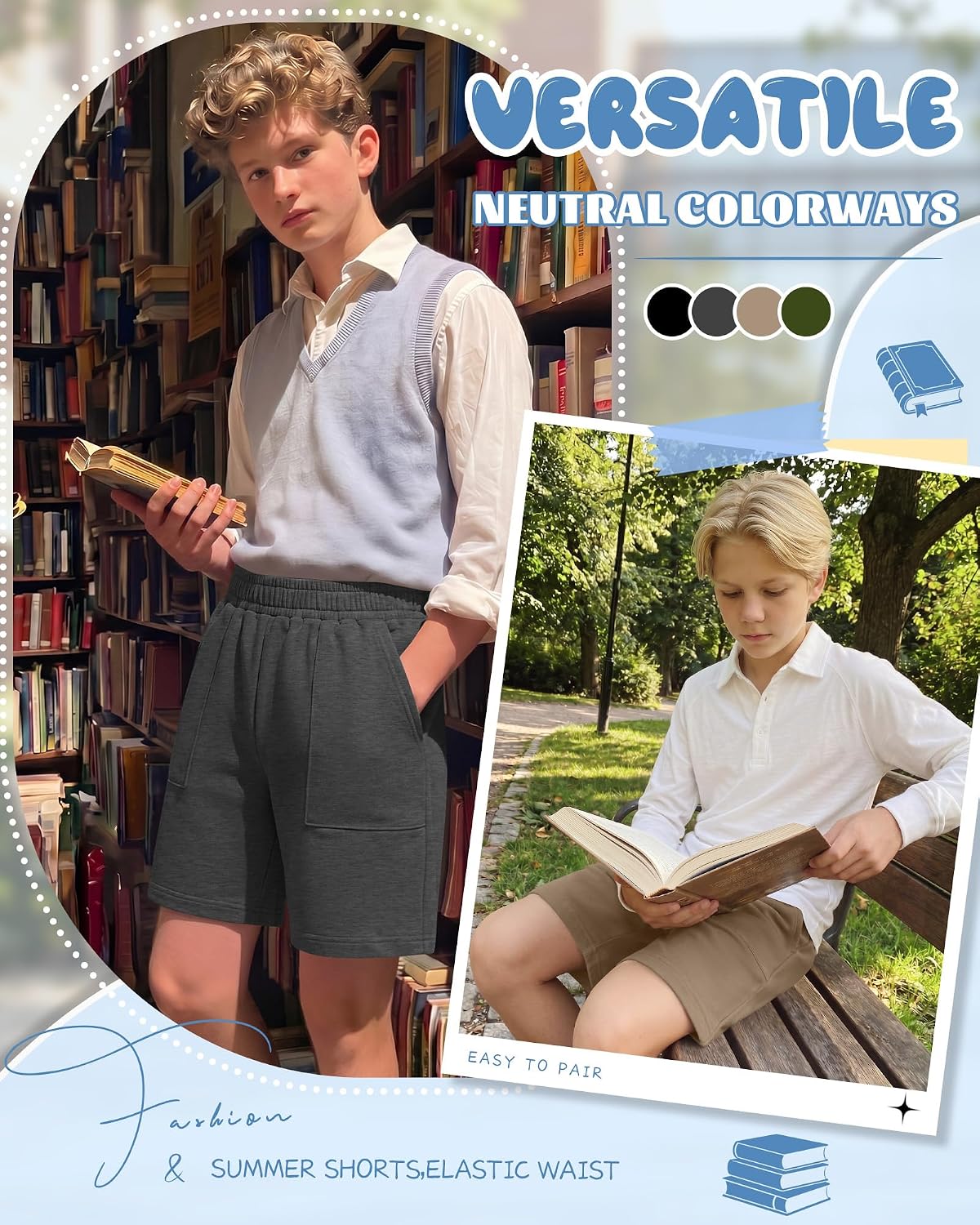 4 Pack Boys' Shorts Summer Athletic Casual Knee Length Long Sweat Short Teens School Basketball Performance Pockets