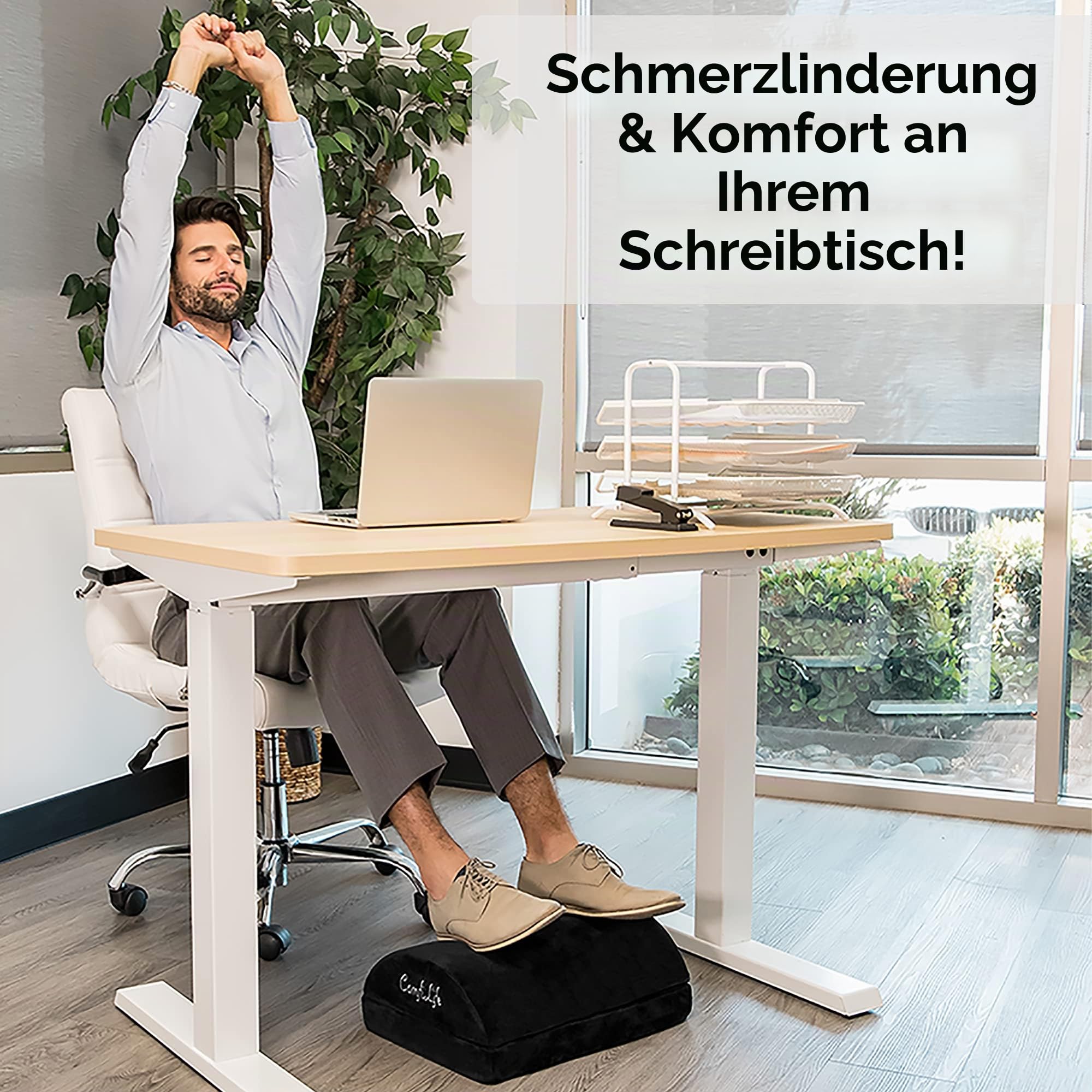ComfiLife Fußstütze für unter dem Schreibtisch bei der Arbeit,Verstellbare Memory Foam Fußstütze für Bürostuhl & Gaming Stuhl,Ergonomisches Design zur Linderung von Rücken- & Hüftschmerzen (schwarz)