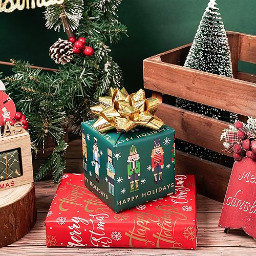 Miniatura 3 de RUSPEPA Rollo de papel de regalo reversible, mini rollo, diseño de pan de jengibre y copo de nieve de Navidad, ideal para Navidad, fiestas,