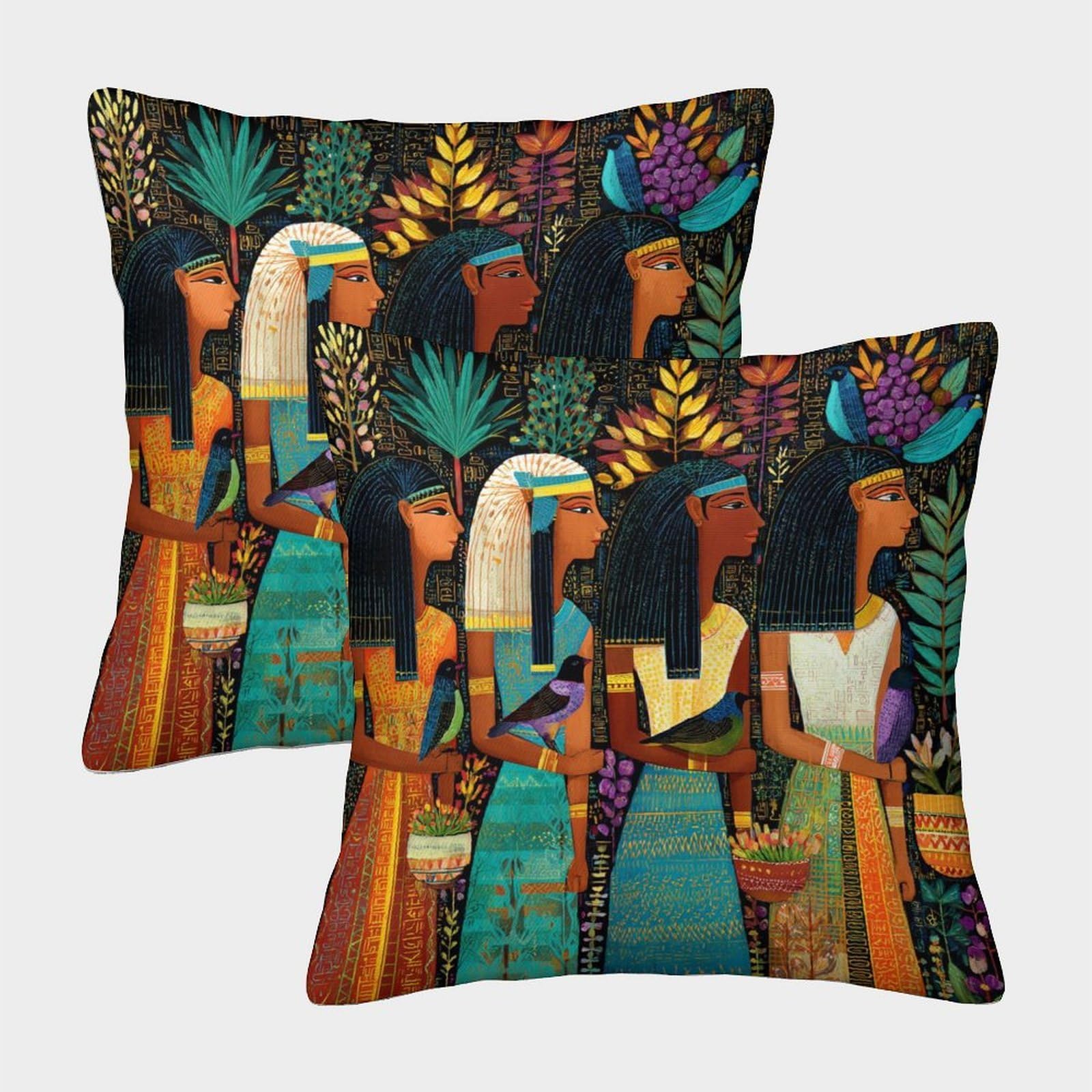 kaiyun 2 Pack 3D Egyptian Goddesses Are Dressed in Brightly Colored Ancient Clothing And Headdresses Cushion 3D Soft Touch Pillowcase,sofa Chair Home Furnishings 40x40cm