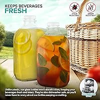 Vista 5 de Stock Your Home Botella de vidrio de medio galón con tapa (paquete de 1) jarras de 64 onzas y 3 tapas blancas, recipiente reutilizable de grado