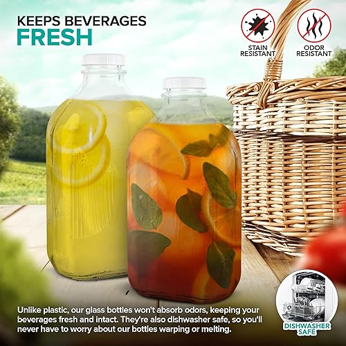 Miniatura 5 de Stock Your Home Botella de vidrio de medio galón con tapa (paquete de 1) jarras de 64 onzas y 3 tapas blancas, recipiente reutilizable de grado