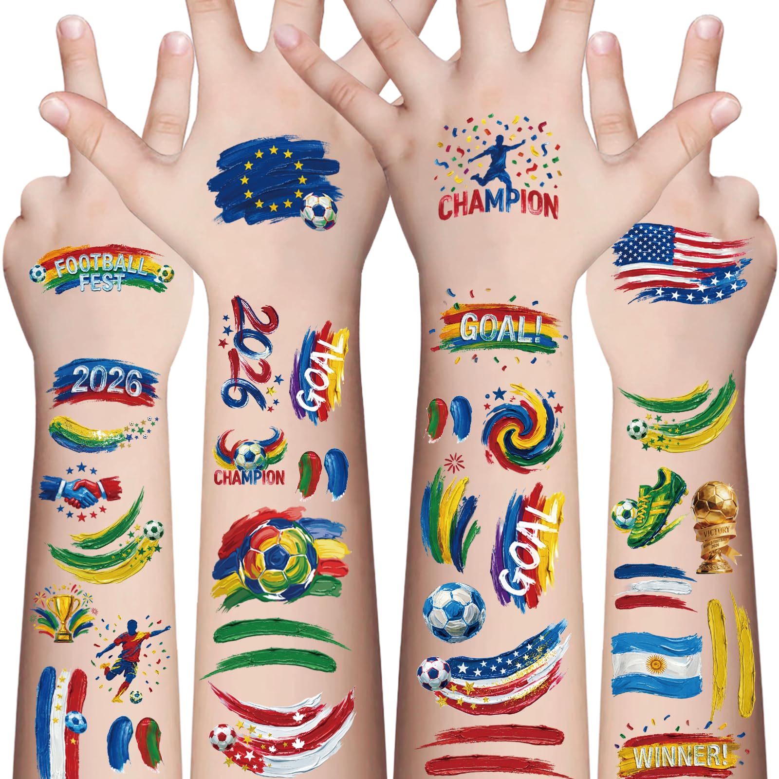 Awinmay 45 Pcs Soccer Tattoos - World Cup Temporary Tattoos for Kids,Adult,Teens,Soccer Party Favors Sports Themed Supplies Fake Tattoo Stickers,World Cup 2026 Merchandise,Kids Goodie Bag Stuffers