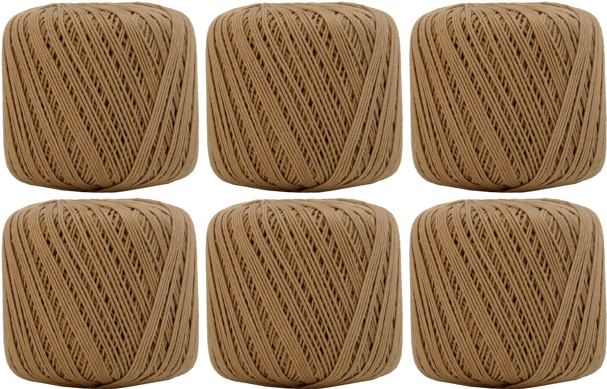 ThreadArt 100% Cotton Crochet Thread Size 3, 6 Ball Pack, Light Brown 33
