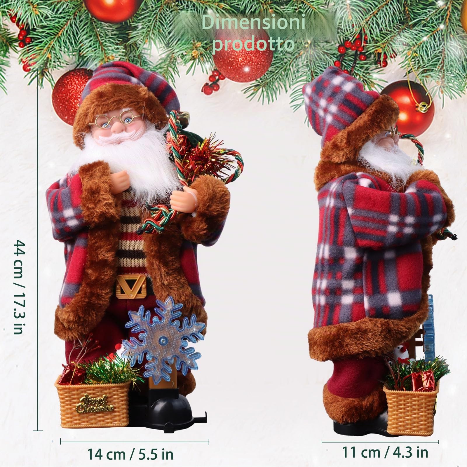 Suewidfay Figura di Babbo Natale Cantante e Danzante in Piedi, 35 CM /14 pollici bambola di Babbo Natale in movimento Padre Natale con musica e luci ornamenti natalizi decorazioni natalizie