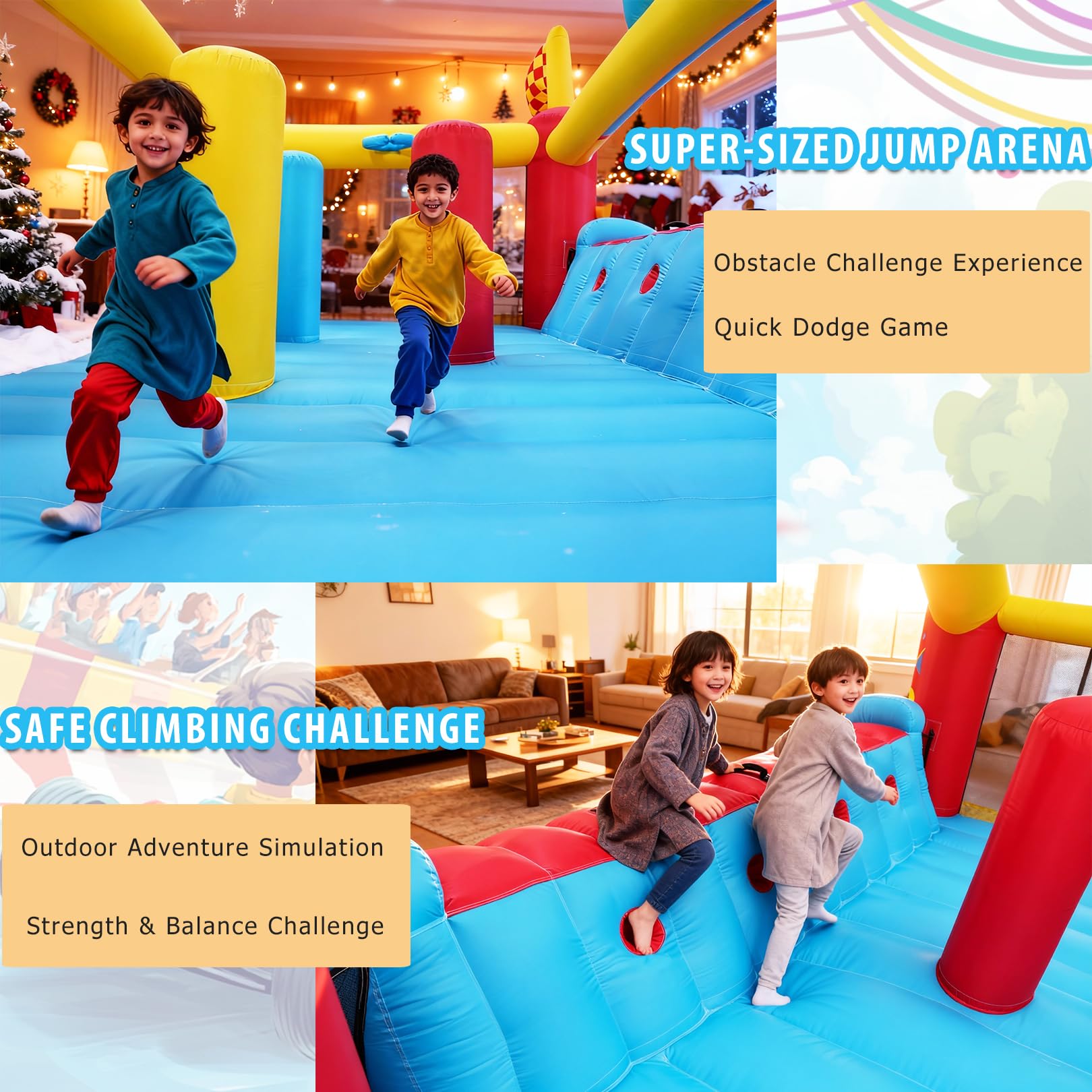 AKEYDIY Gran Casa de Rebote Inflable para Niños Grandes, Casa Hinchable con Tobogán Extra Ancho/Temas de Carreras de Escalada para Centro de Juego - Obstáculos de Patio Trasero, Castillo Hinchable