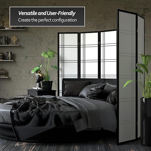 Miniatura 3 de Oriental Furniture Pantalla Shoji de doble cruz de 6 pies de alto color negro 4 paneles