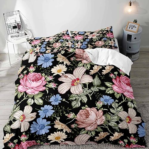 LUVIVIHOME Juego de 2 piezas de funda de edredón vintage con diseño floral, juego de ropa de cama tamaño individual, estilo bohemio retro