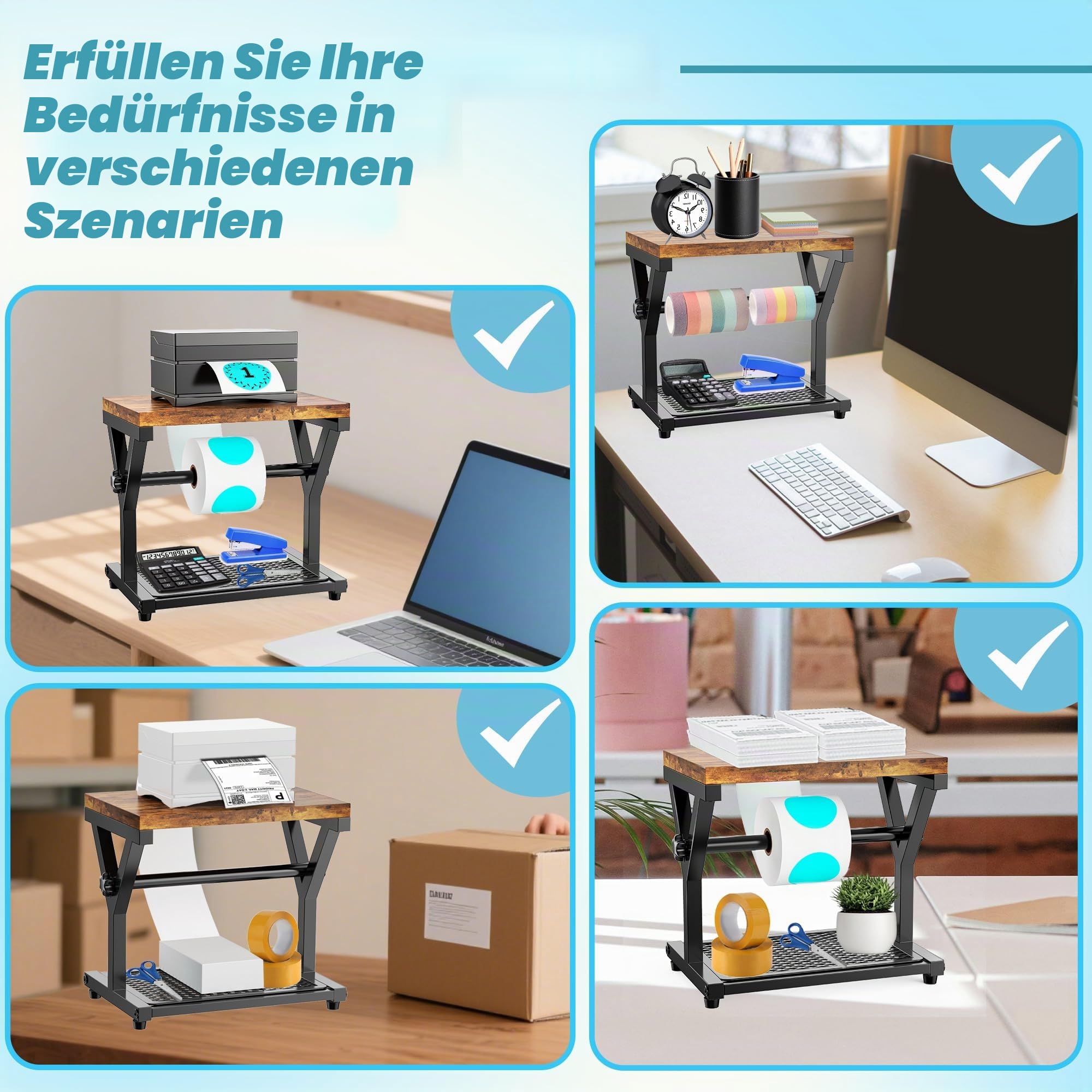 Thermo-Etikettenhalter für Rollen und Fächerfalz-Etiketten, Holzaufkleber-Rollenhalter für Thermodrucker, Desktop-Versand-Etikettenständer, Organizer, Zubehör für Heimbüro, kleine Unternehmen (Holz)