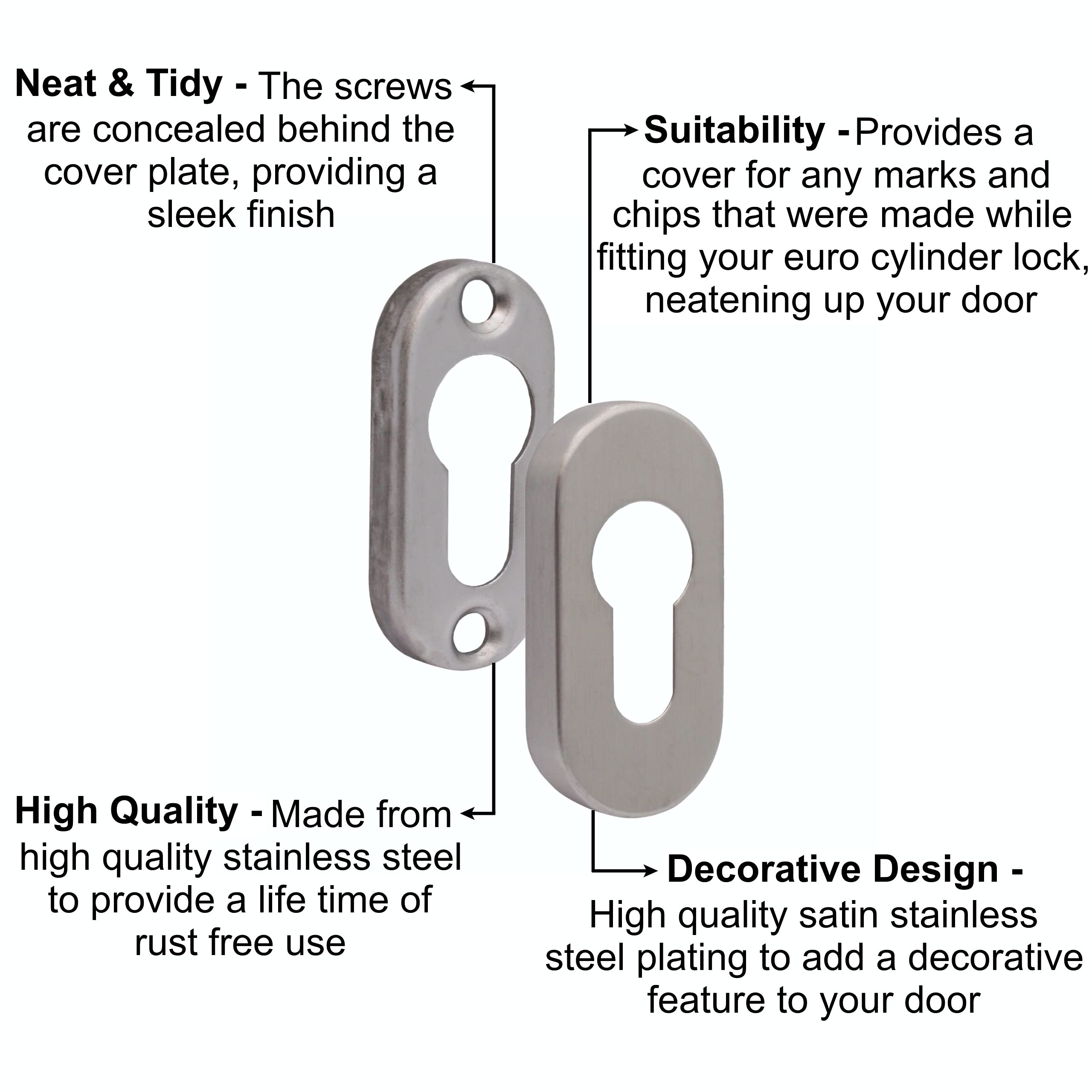 Upright Euro Escutcheon Oval Shaped Keyhole Cover - Satin Stainless Steel - Pack of 1 - Image 4