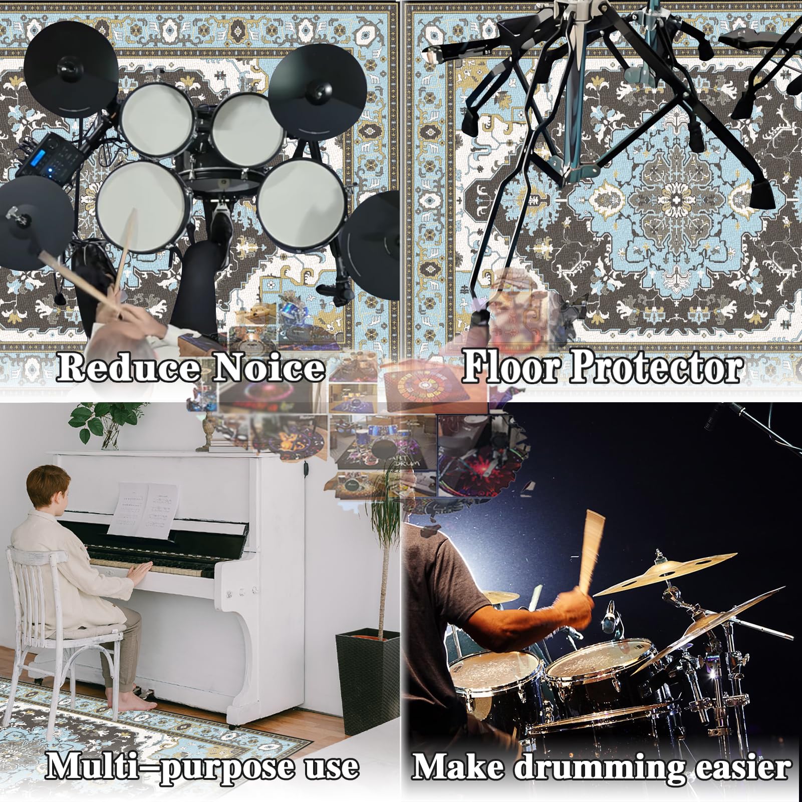 Generisch Schlagzeugteppich Drum Teppich Schallschutz Akustik Teppich Schallschutzmatte Drum Rug Drum Matte Drumteppich rutschfeste Trommel Teppiche140x120cm（LL）