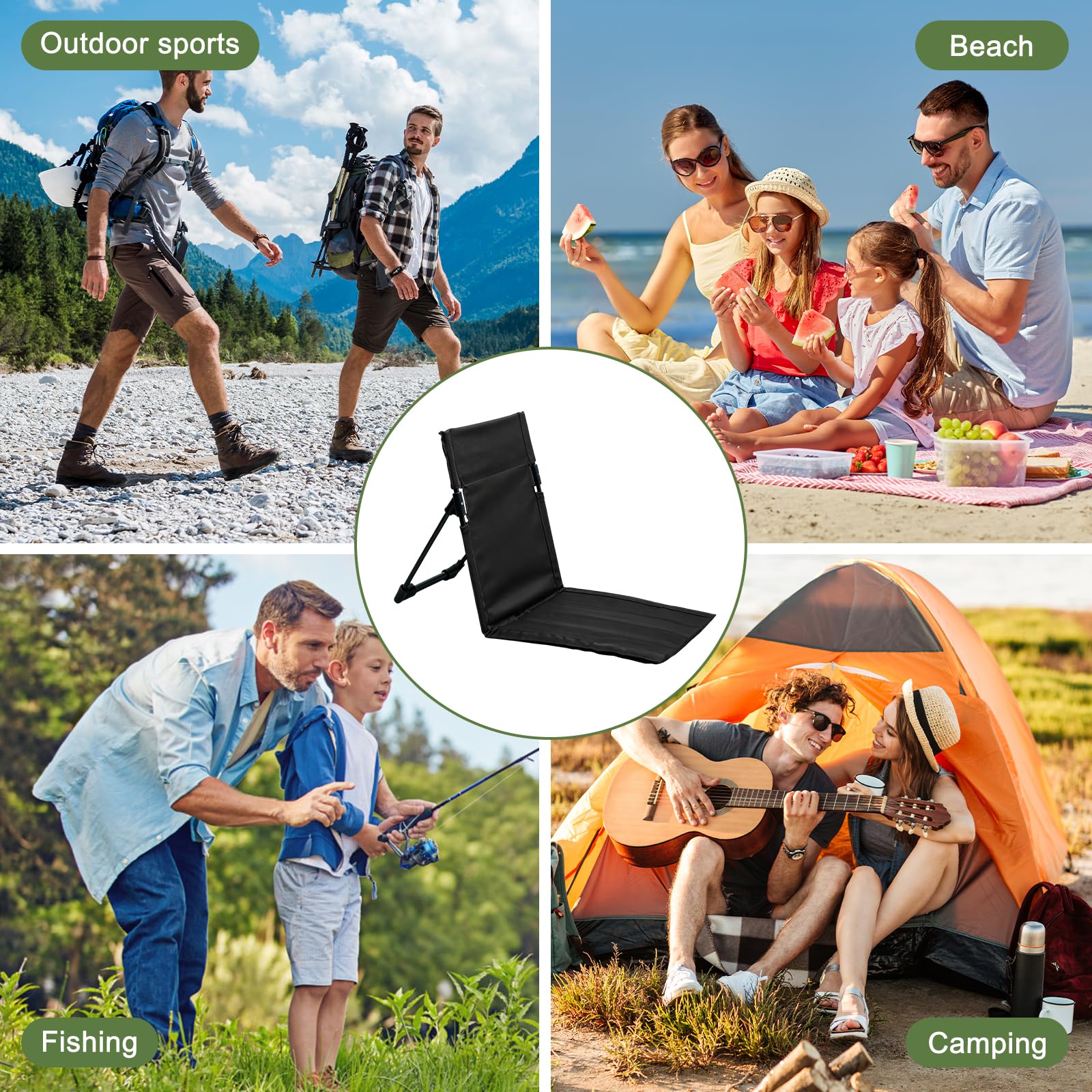 Sillón de playa con respaldo, cojín plegable para silla de suelo, cojín de asiento para exteriores, cojín de estadio, portátil, silla de meditación, playa, cojín plegable, portátil, para pícnic