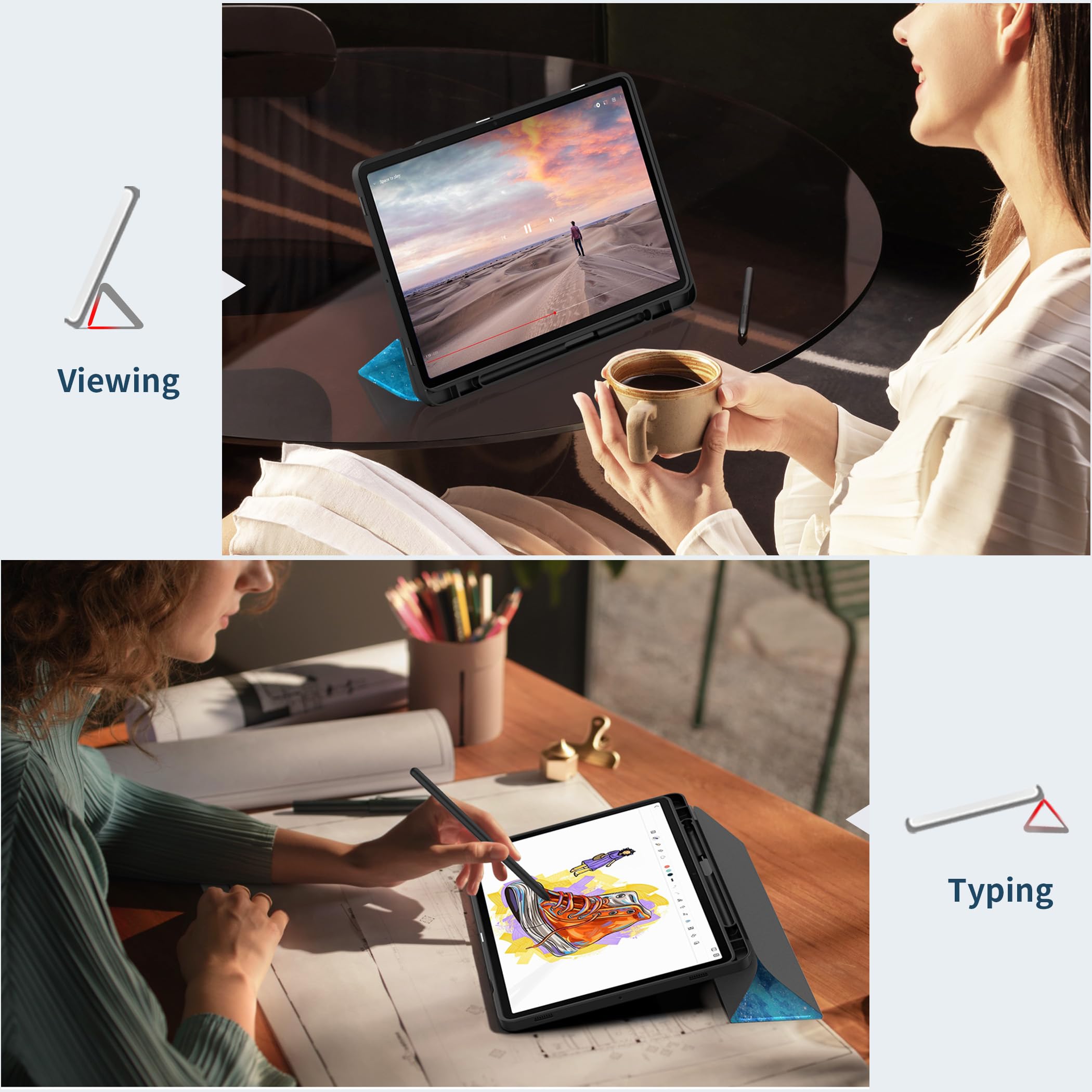 EasyAcc Etui do Samsung Galaxy Tab S10+, Galaxy Tab S9 FE+/S9 Plus 12,4 cala z uchwytem S Pen - ultra cienkie z funkcją stojaka Slim PU skórzane etui ochronne, niebieskie gwiazdy