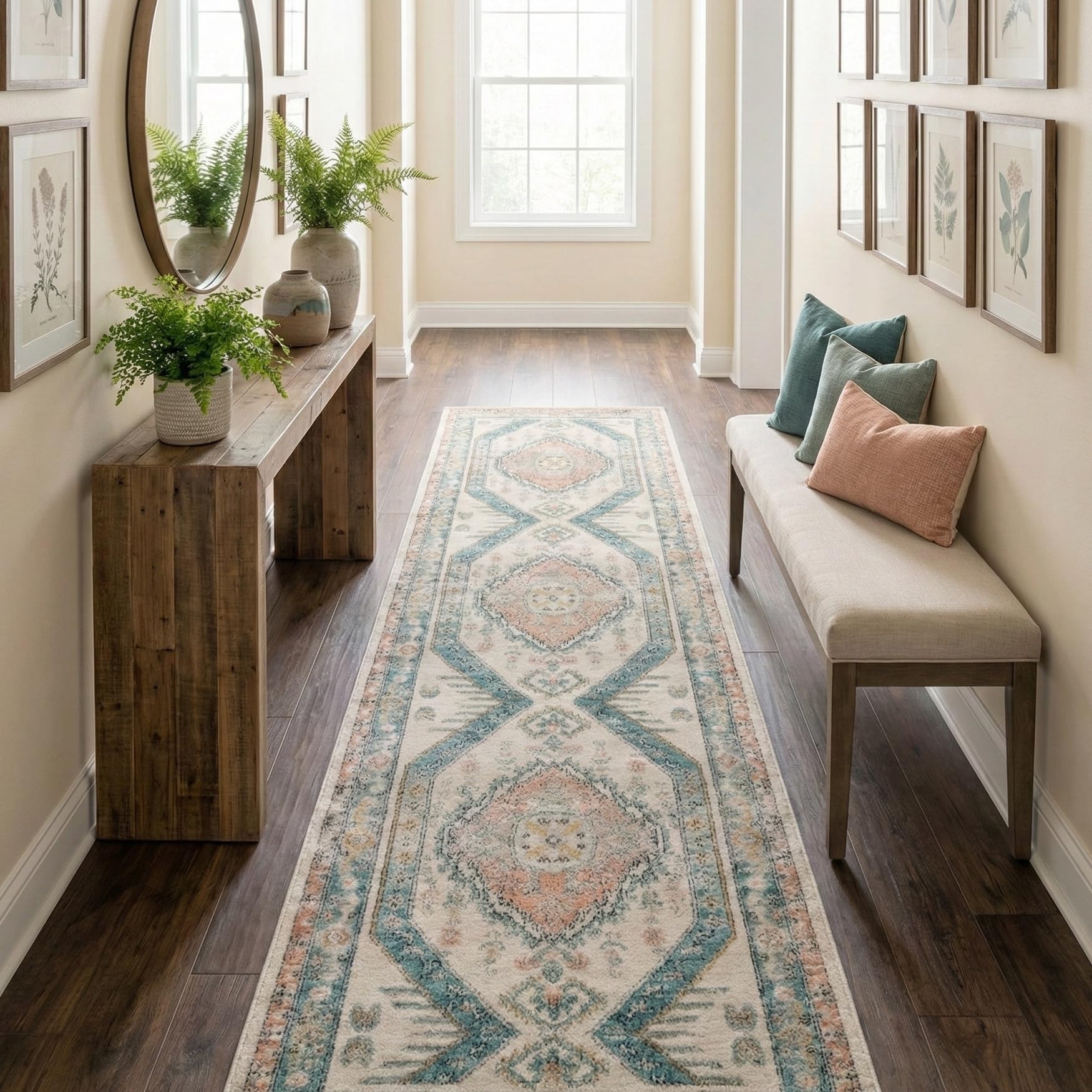 Well Woven Custom Size Runner - Choose Your Length - Jolena Blue & Ivory Vintage Medallion 27 Inch Wide x 14 Feet Long Runner (27" x 14' Runner) Long