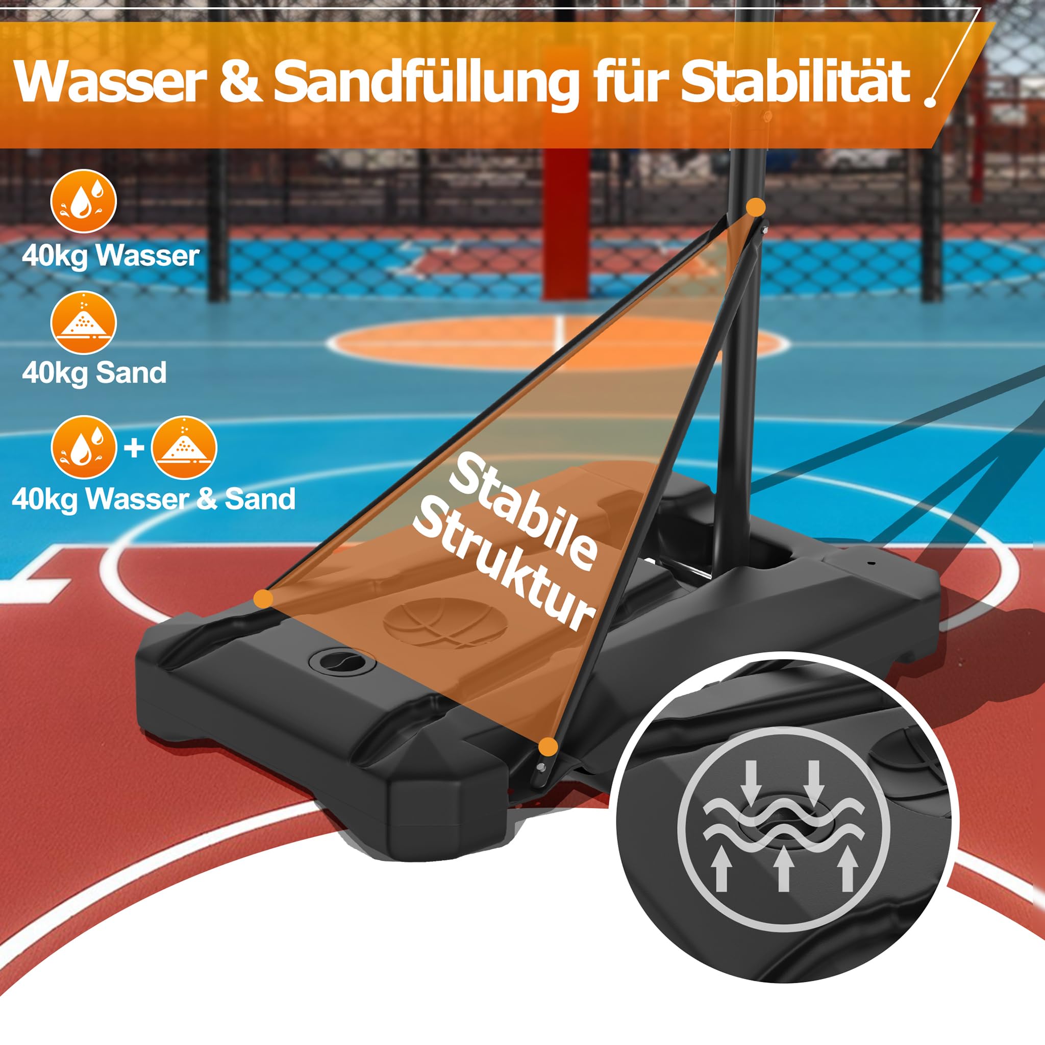 YRHome Basketballkörbe für Jugendliche, Höhenverstellbar 150–260 cm Mit fahrbarer befüllbarer Basis ragbar für Garten & Wohnung