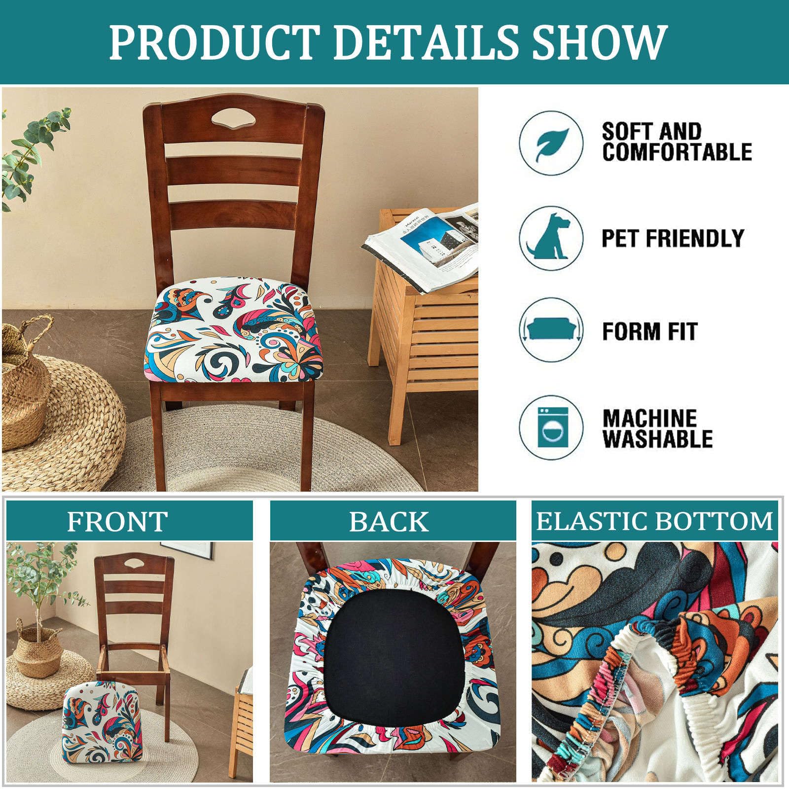 ApuaVireo&Co Fundas de asiento de silla estampadas, fundas de asiento elásticas suaves y lavables, fundas de asiento universales para sillas de comedor, fundas de cojín de asiento de silla (I,juego de
