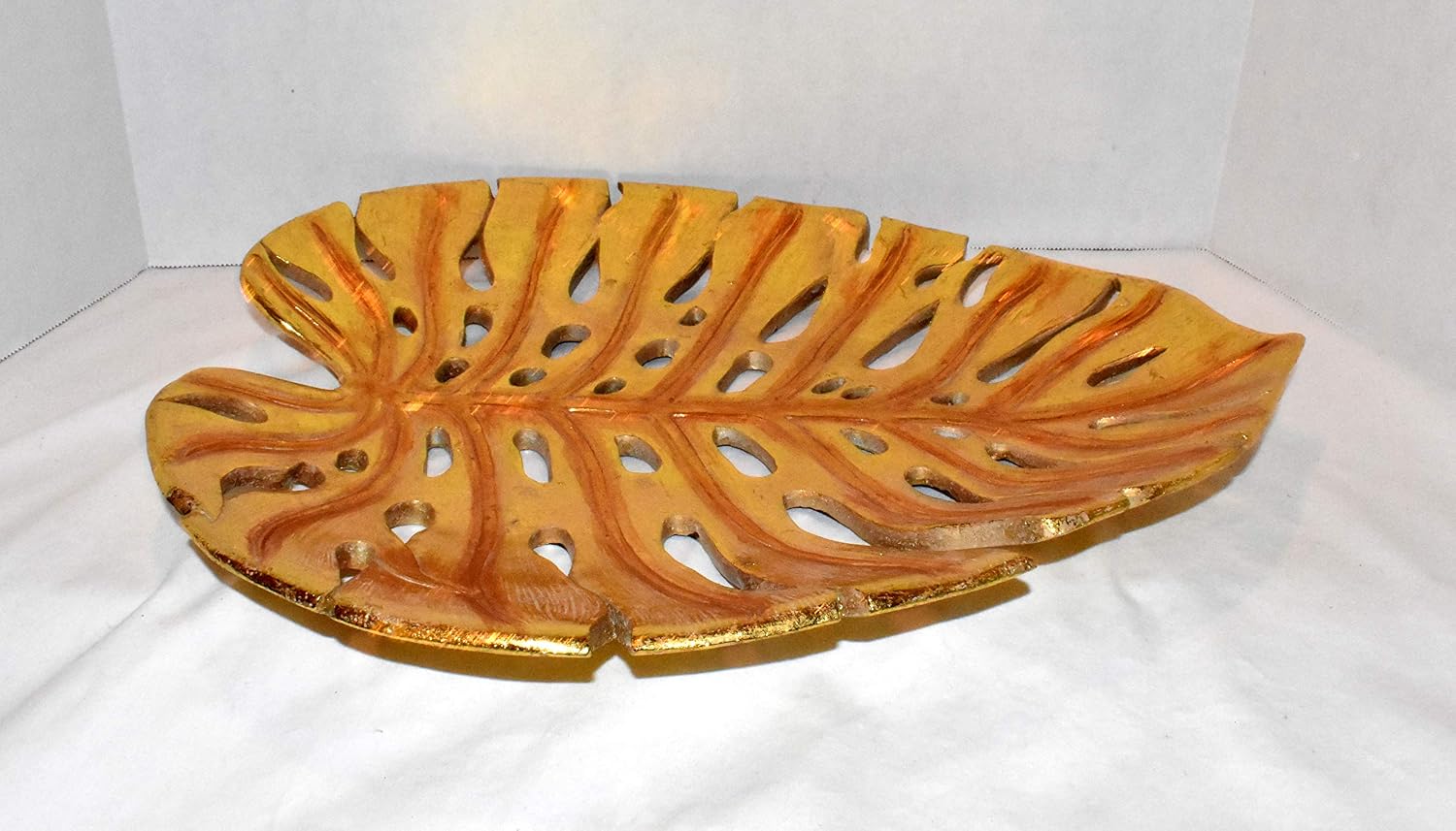 New 16" Decorative Leave Shape Gold & Copper Color Fruit Centerpiece Serving Bowl Tray