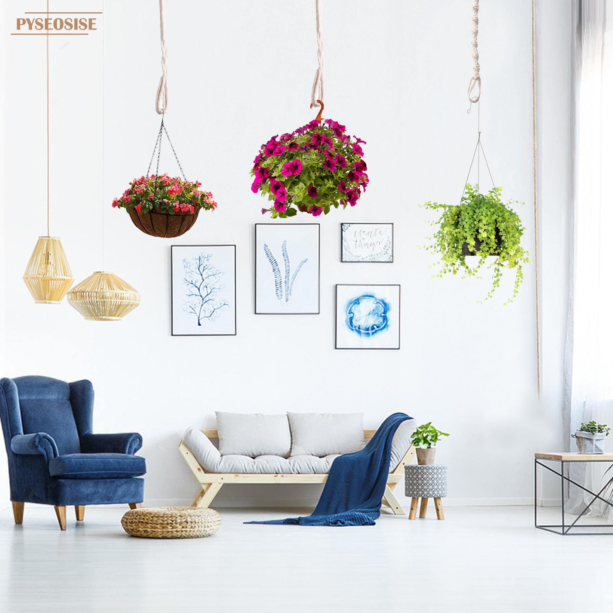 Rallonges de Suspension Plante, 6 Pièces Support de Plantes Macramé, Suspension Pot de Fleurs en Corde de Coton Beige Style Bohème avec Crochets pour Extérieur Jardin et Balcon