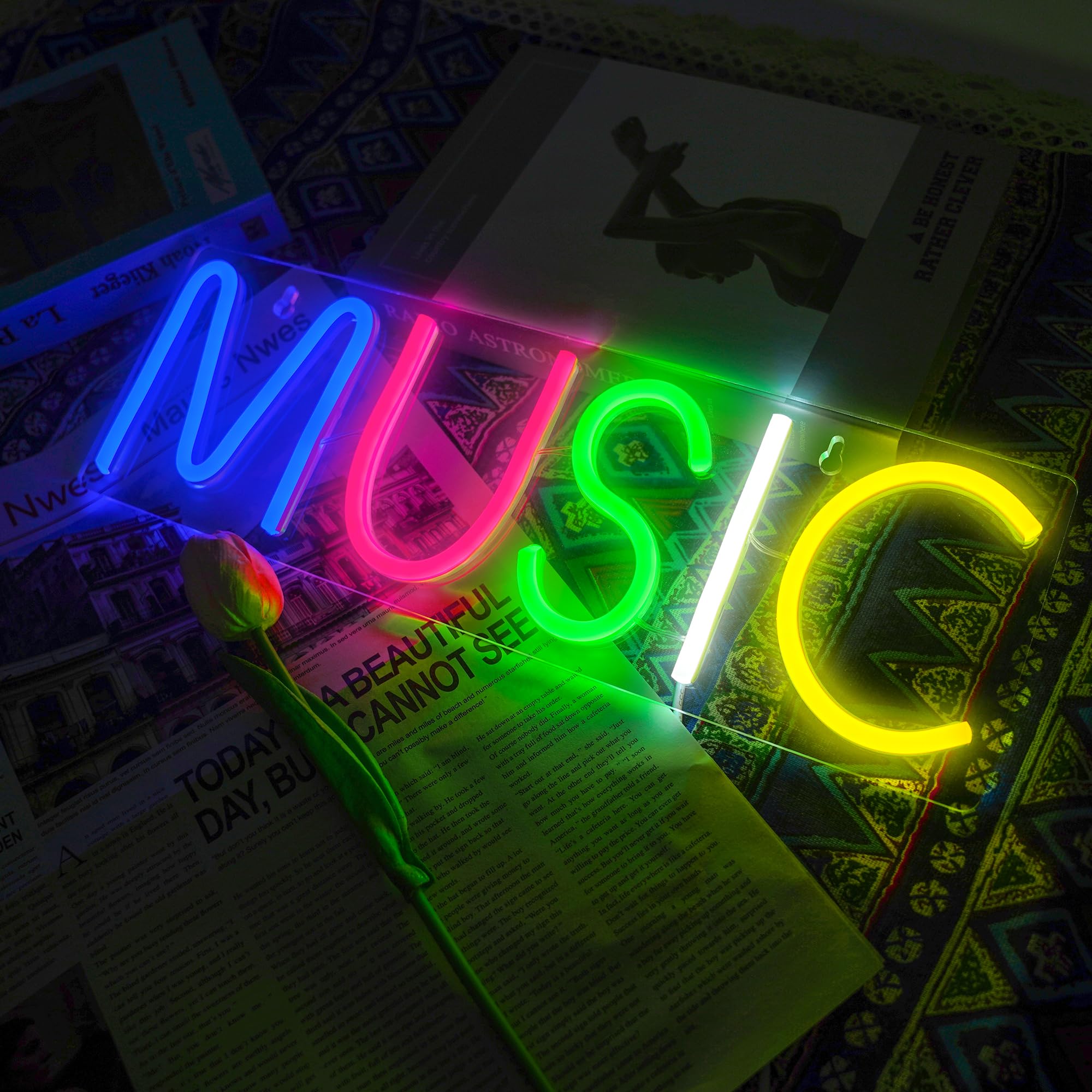 BringLuck2U Neon Light Music Neon Sign For Wall Decor Lettere Colorate Sign Music Word Led Neons Per Camera Da Letto Sala Giochi Club Bar Decorazione Per Feste