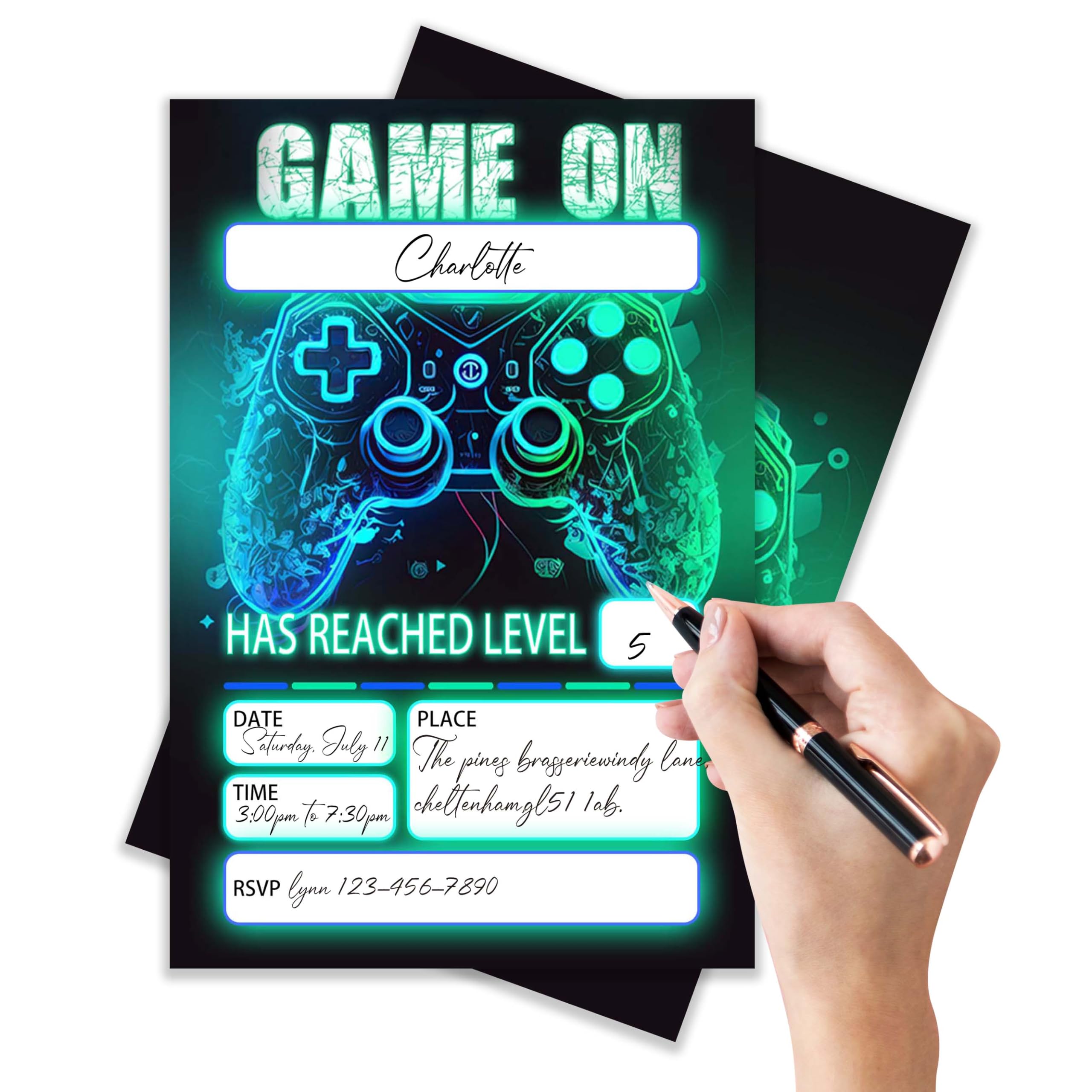 Invitaciones de cumpleaños para jugadores, fiesta de cumpleaños de videojuegos, decoraciones de fiesta de juegos, invitaciones de fiesta de cumpleaños para niños y niñas, invitaciones de
