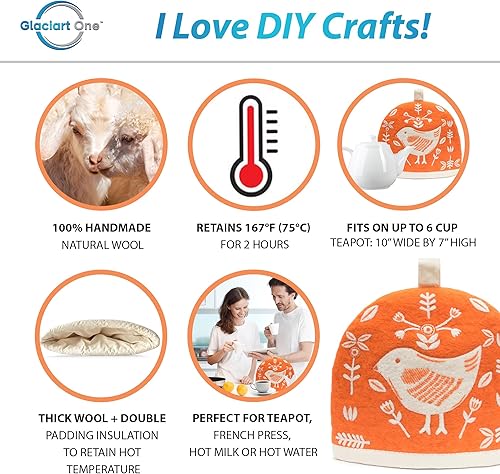 Miniatura 8 de Glaciart One Tetera de lana acogedora para tetera, hervidor de té grande en forma de cúpula para tetera, hervidor o prensa francesa, hecho a mano y