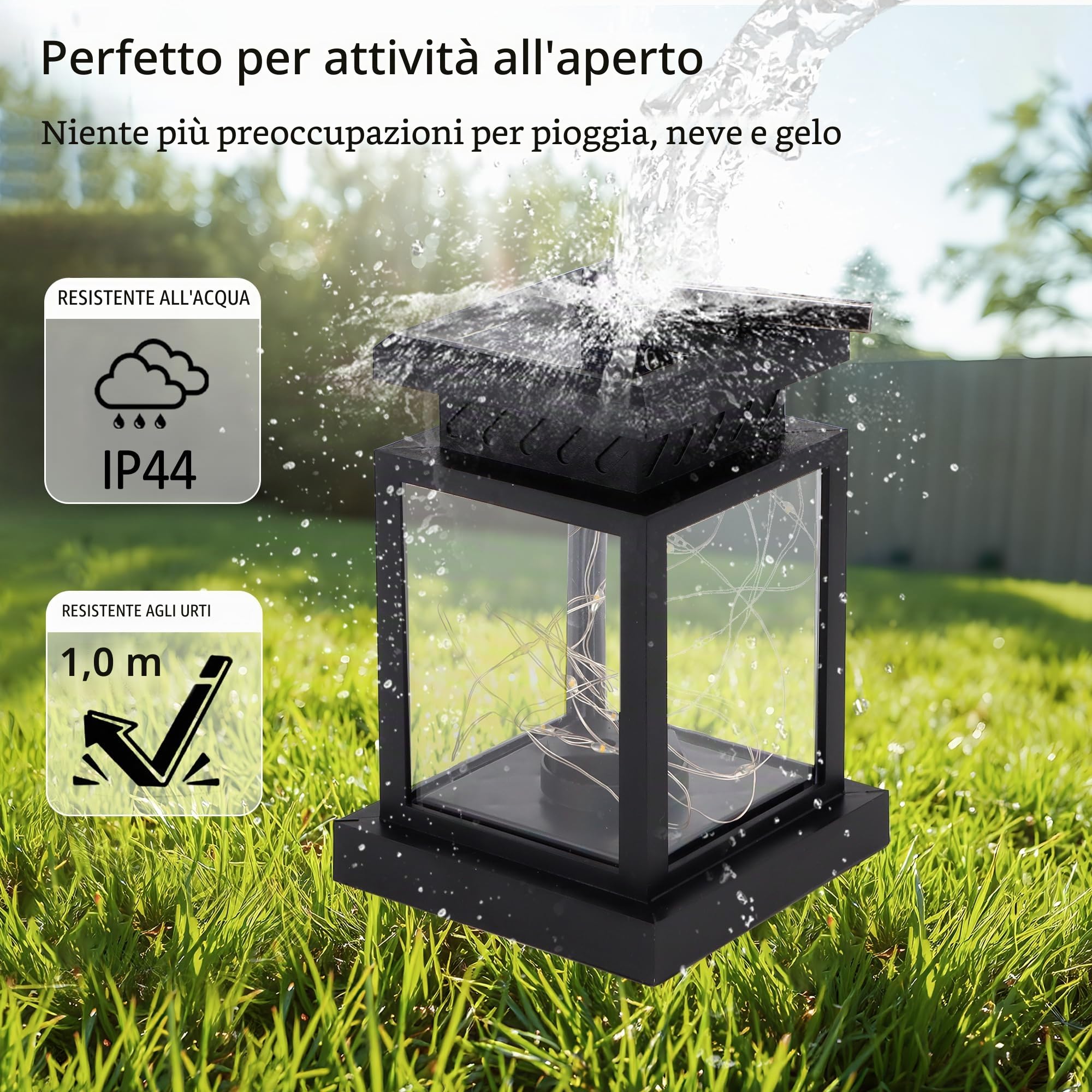 JHY DESIGN - Set di 6 lanterne solari per esterni, impermeabili, alimentate da energia solare, illuminazione a sospensione con luci LED calde per patio, giardino, decorazione paesaggistica, cortile